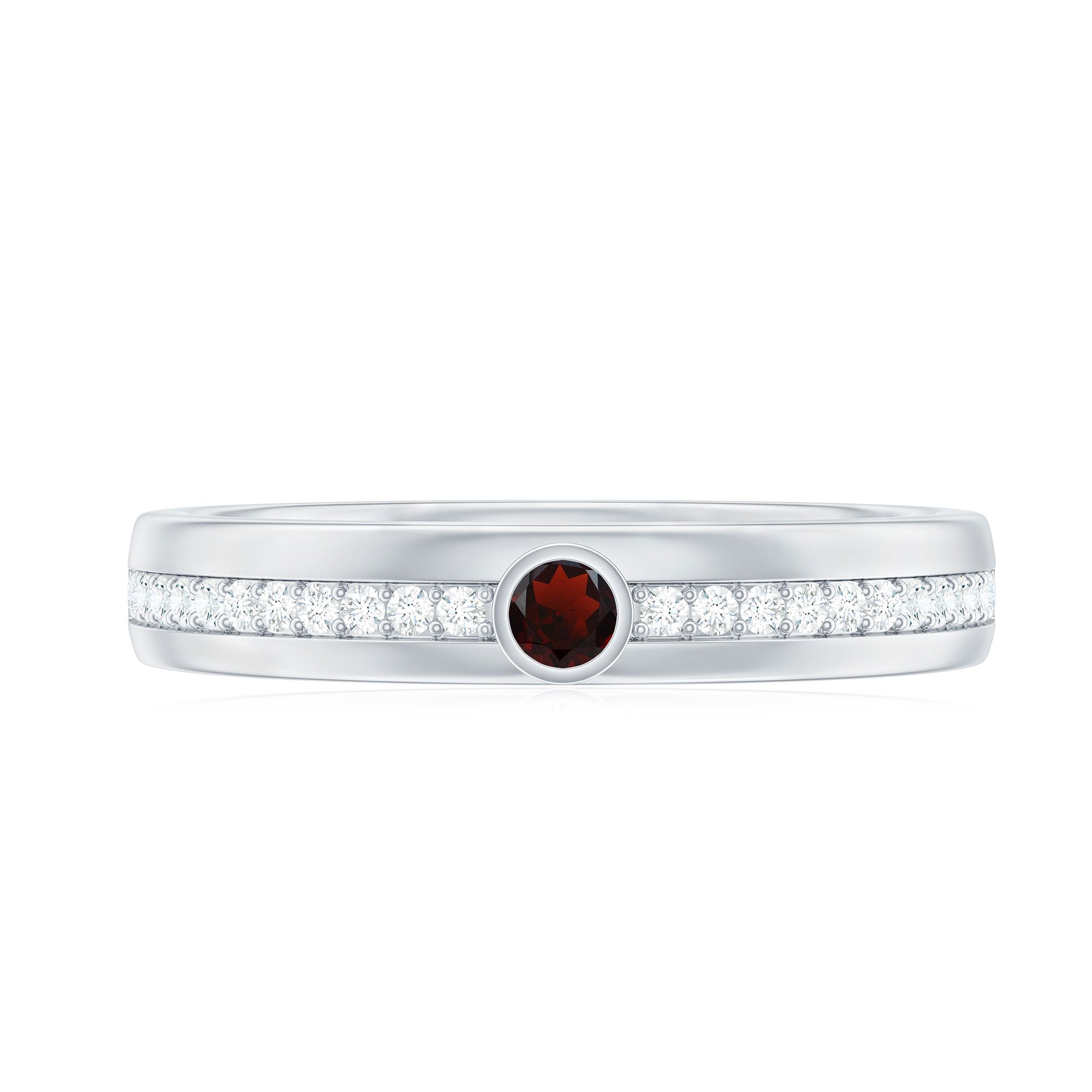 Natural Garnet Diamond Wide Wedding Band AAA - Rosec Jewels
