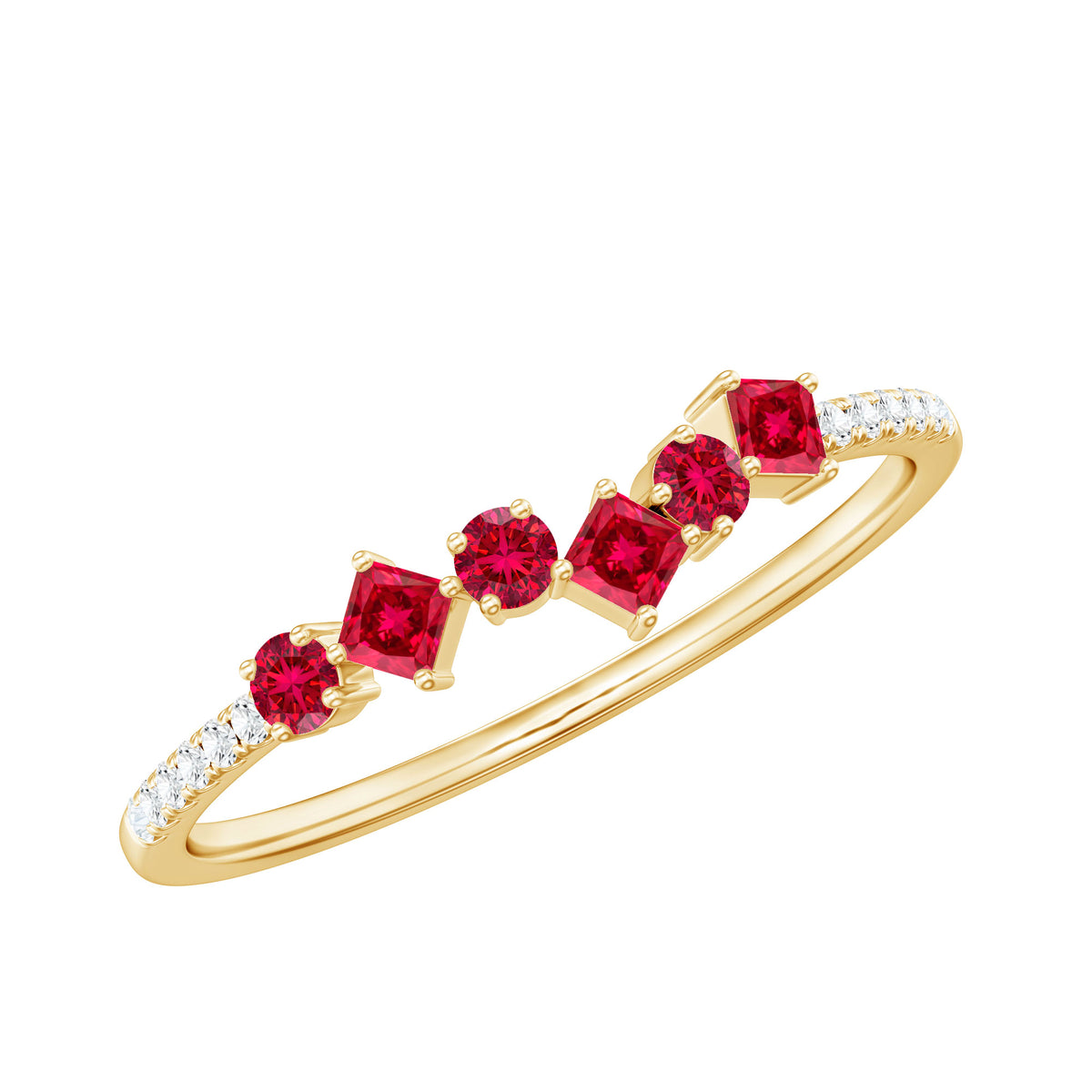 Lab Grown Ruby and Diamond Half Eternity Ring AAAA - Rosec Jewels