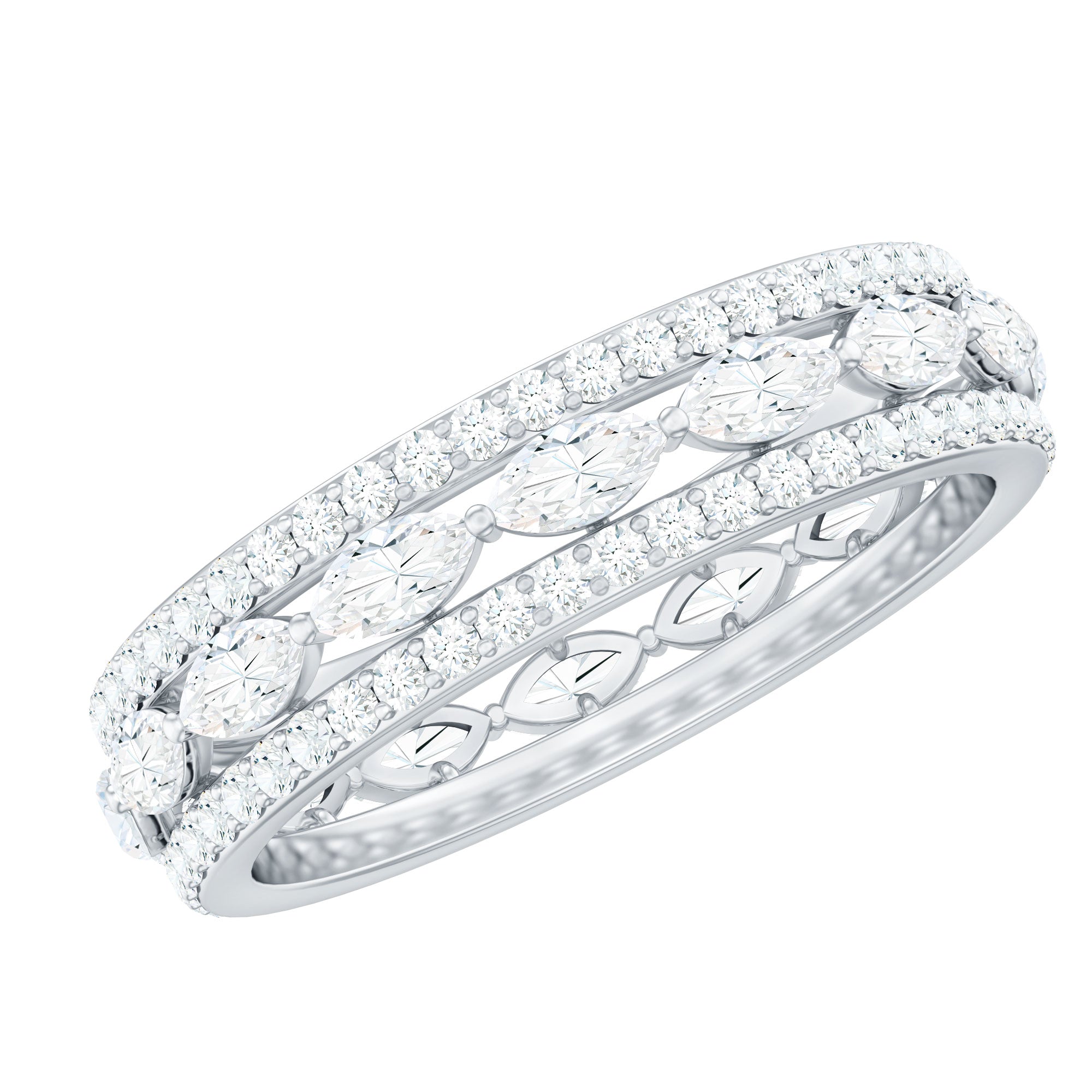 Marquise and Round Shape Moissanite Designer Wedding Band Ring