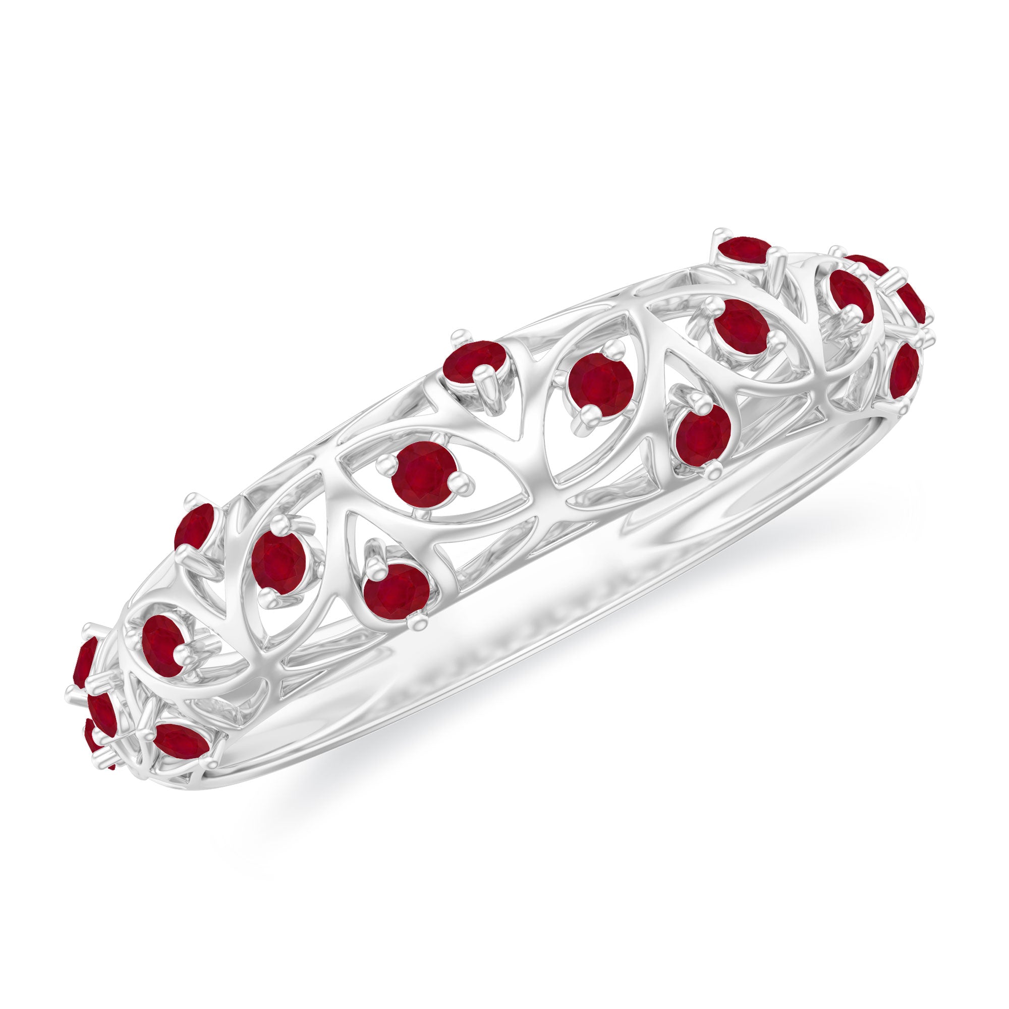 Filigree Detailed Ruby Gold Band Ring in Prong Setting