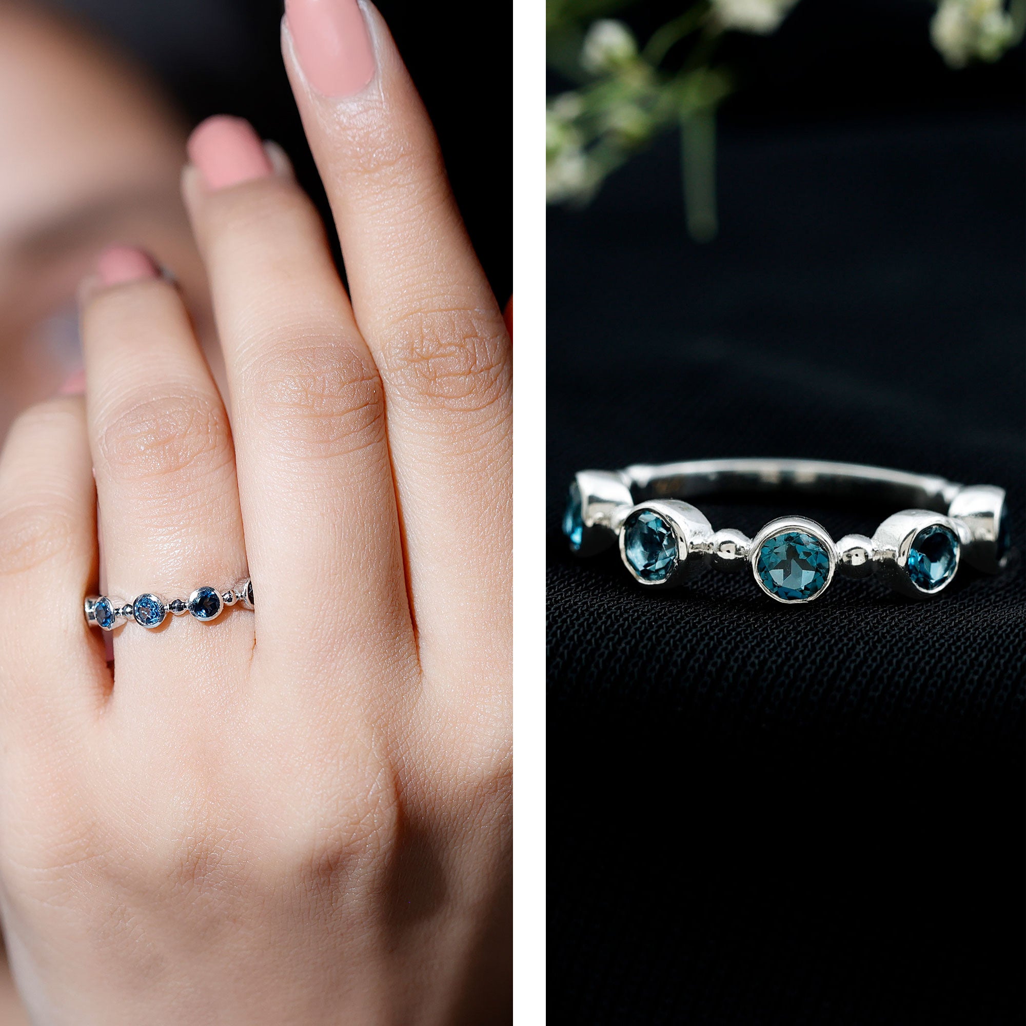 Bezel Set London Blue Topaz Semi Eternity Band AAA - Rosec Jewels