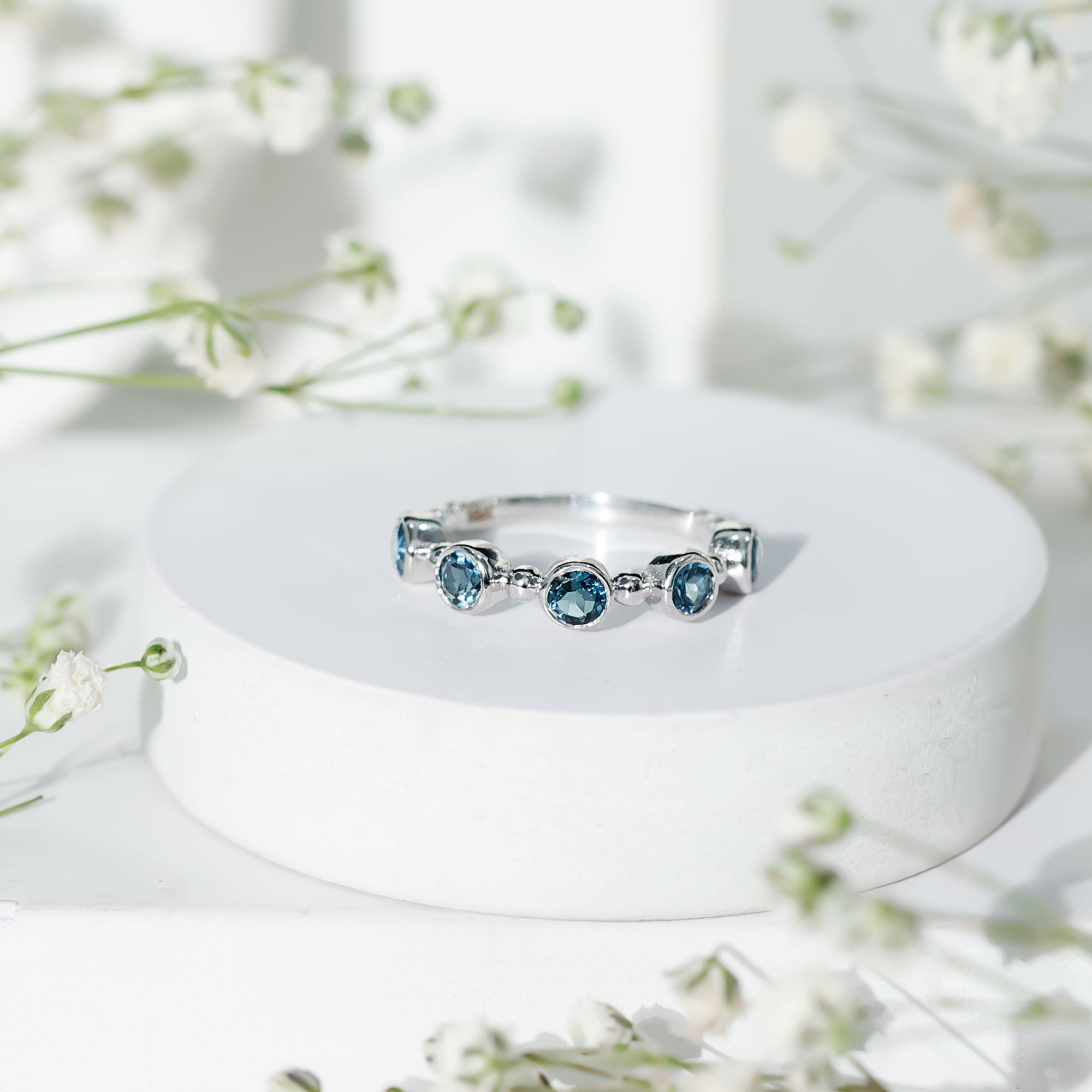 Bezel Set London Blue Topaz Semi Eternity Band AAA - Rosec Jewels