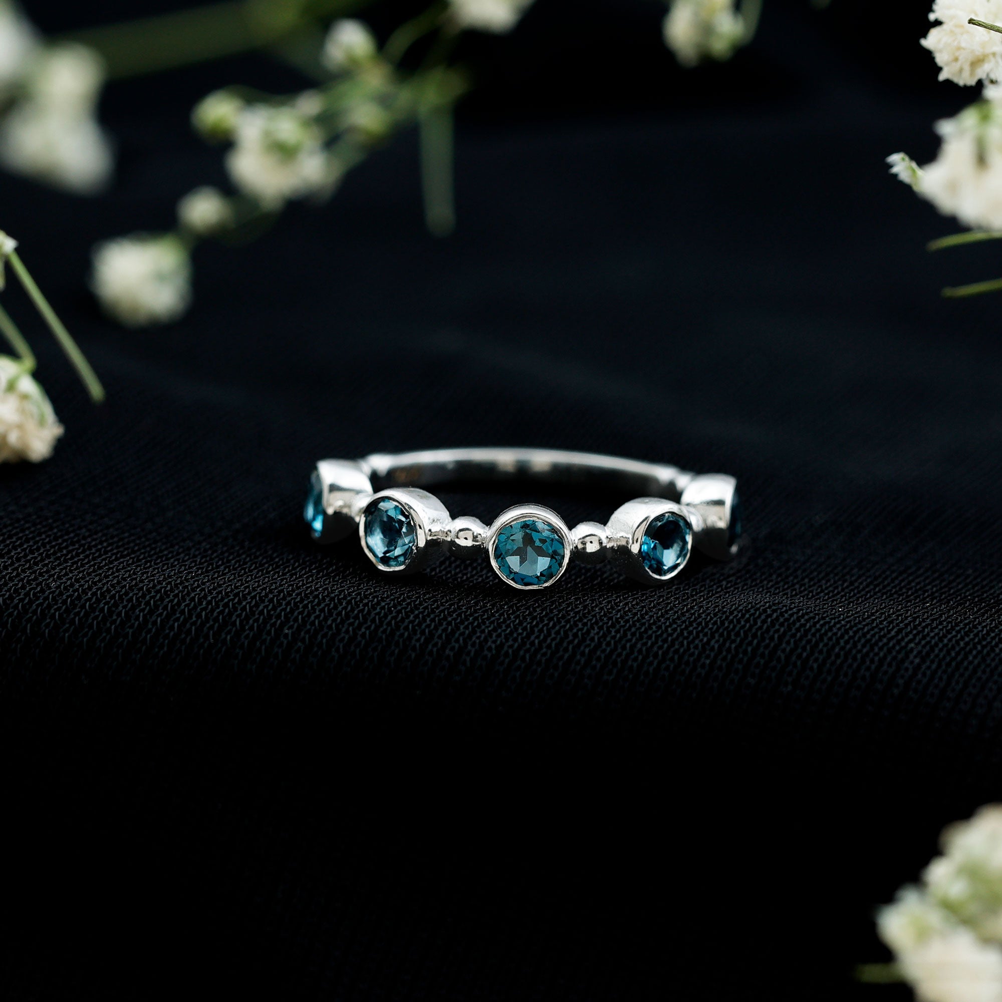 Bezel Set London Blue Topaz Semi Eternity Band AAA - Rosec Jewels