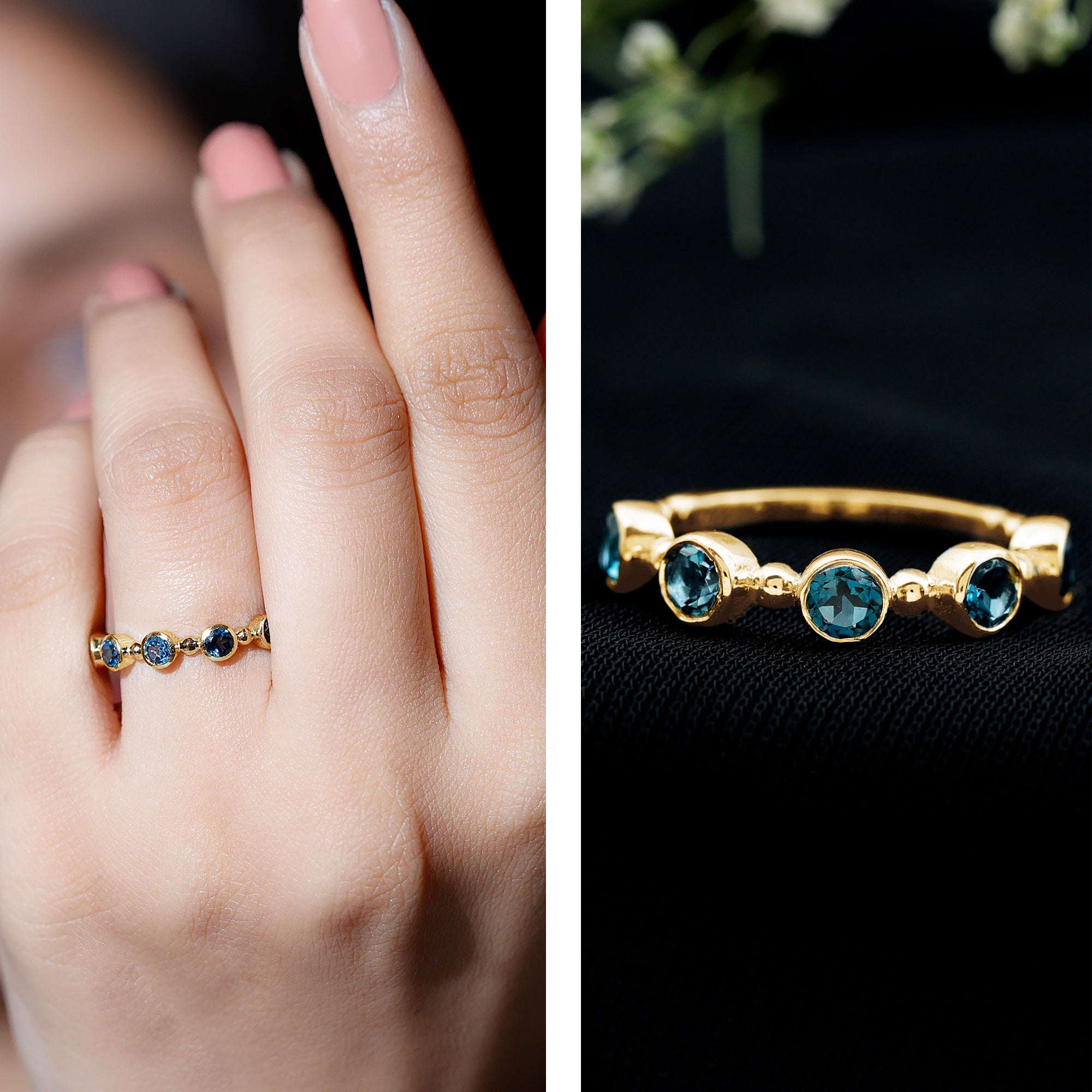 Bezel Set London Blue Topaz Semi Eternity Band AAA - Rosec Jewels
