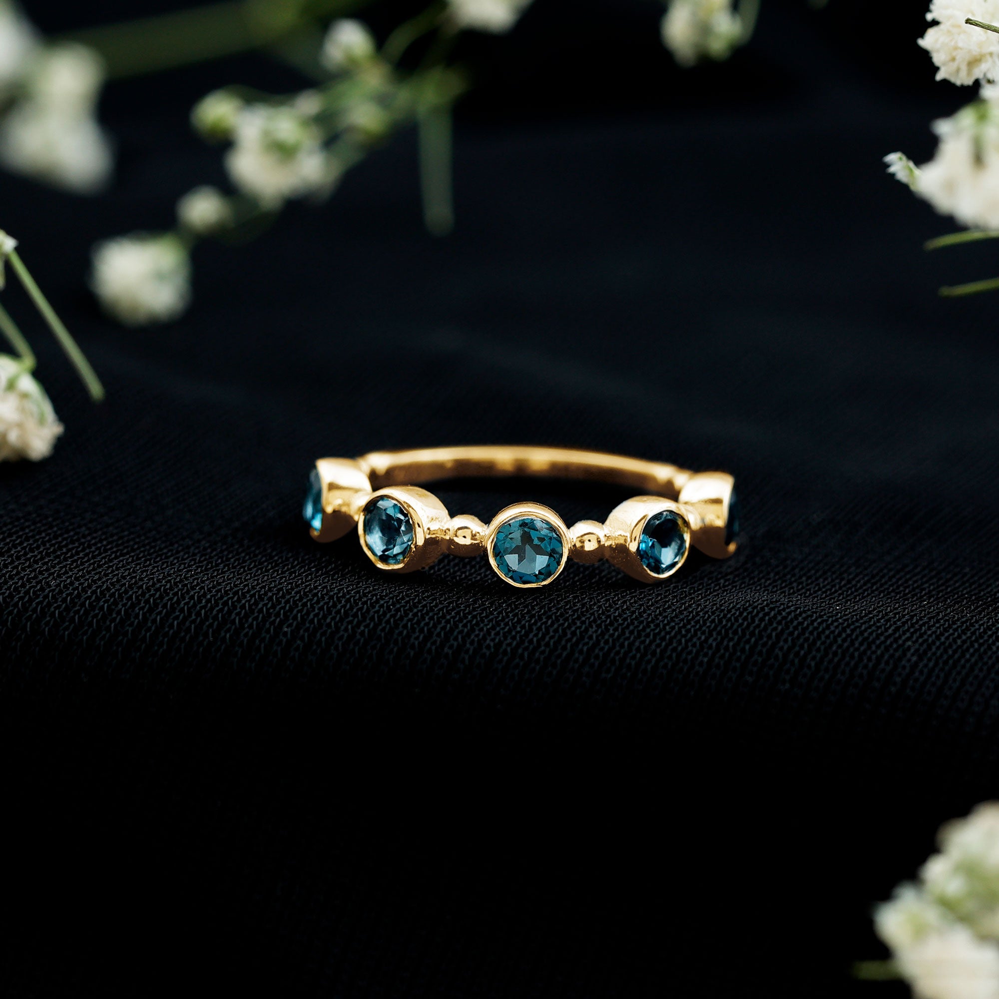 Bezel Set London Blue Topaz Semi Eternity Band AAA - Rosec Jewels