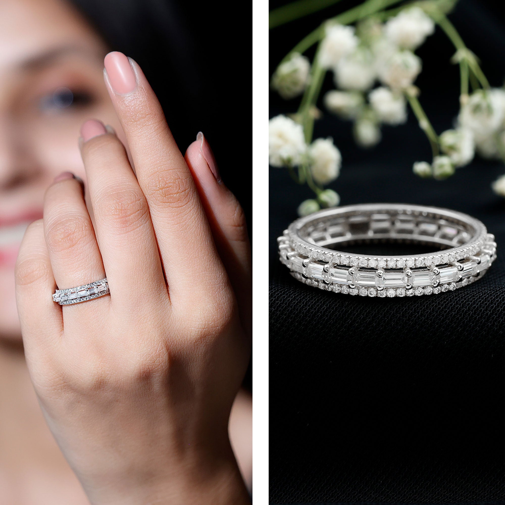 Certified Baguette Moissanite Eternity Wedding Band for Women D-VS1 - Rosec Jewels