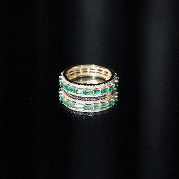 Baguette Cut Lab Grown Emerald and Moissanite Wedding Band AAAA - Rosec Jewels