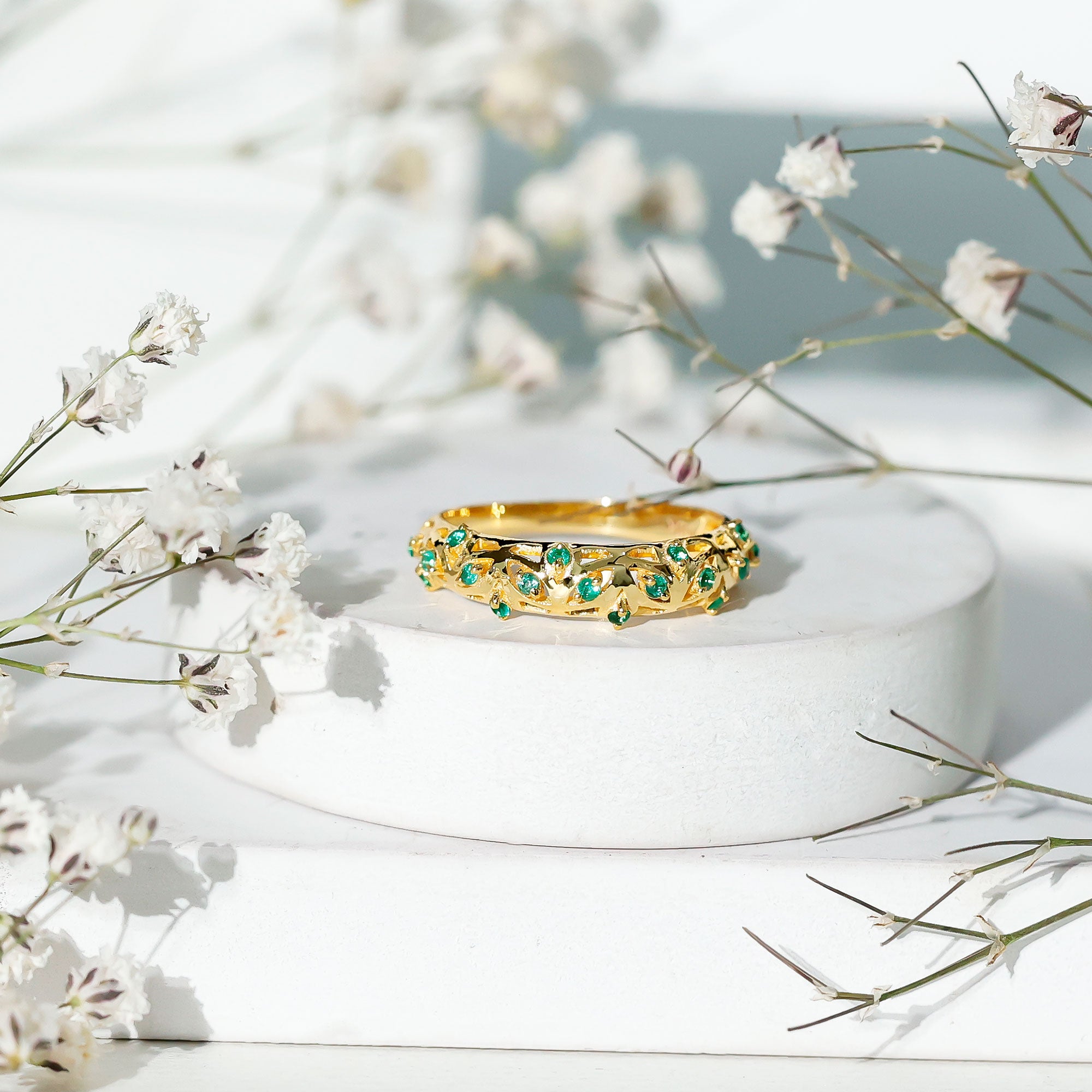Rosec Jewels-Natural Emerald Filigree Wedding Band for Women