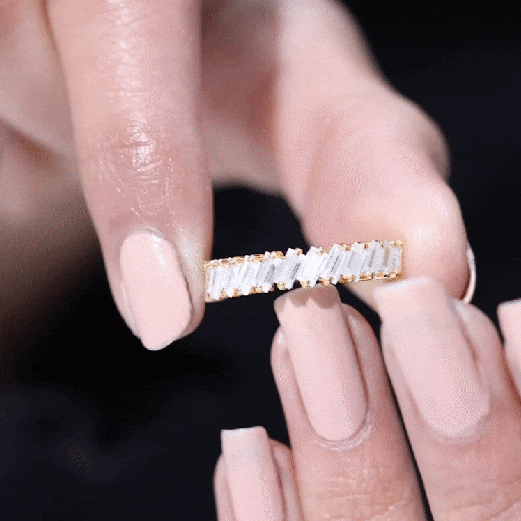 Certified Moissanite Baguette Cut Half Eternity Ring D-VS1 - Rosec Jewels