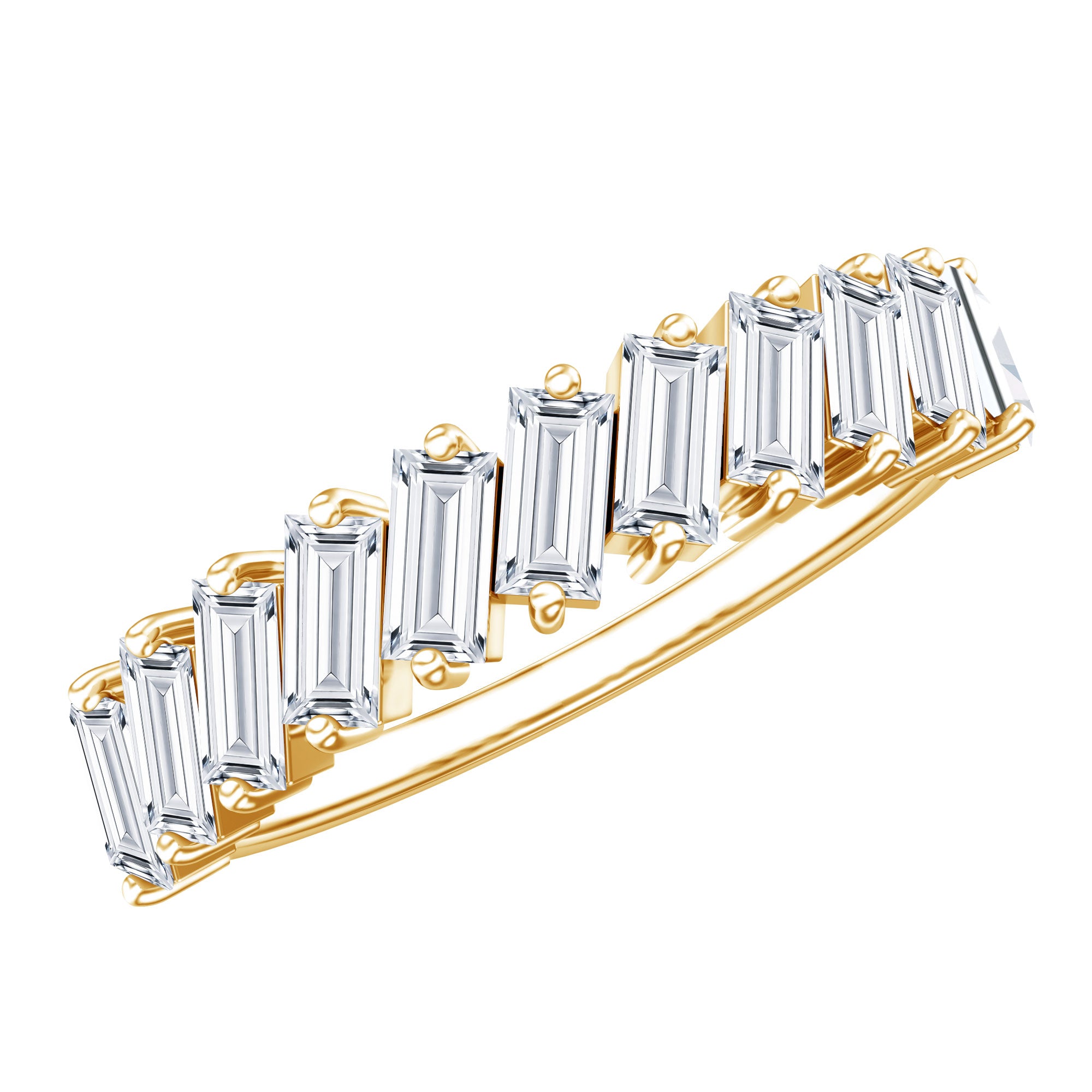 Certified Moissanite Baguette Cut Half Eternity Ring D-VS1 - Rosec Jewels
