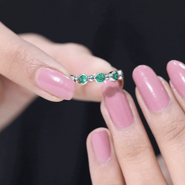 Bezel Set Lab Grown Emerald 7 Stone Half Eternity Ring with Certificate AAAA - Rosec Jewels