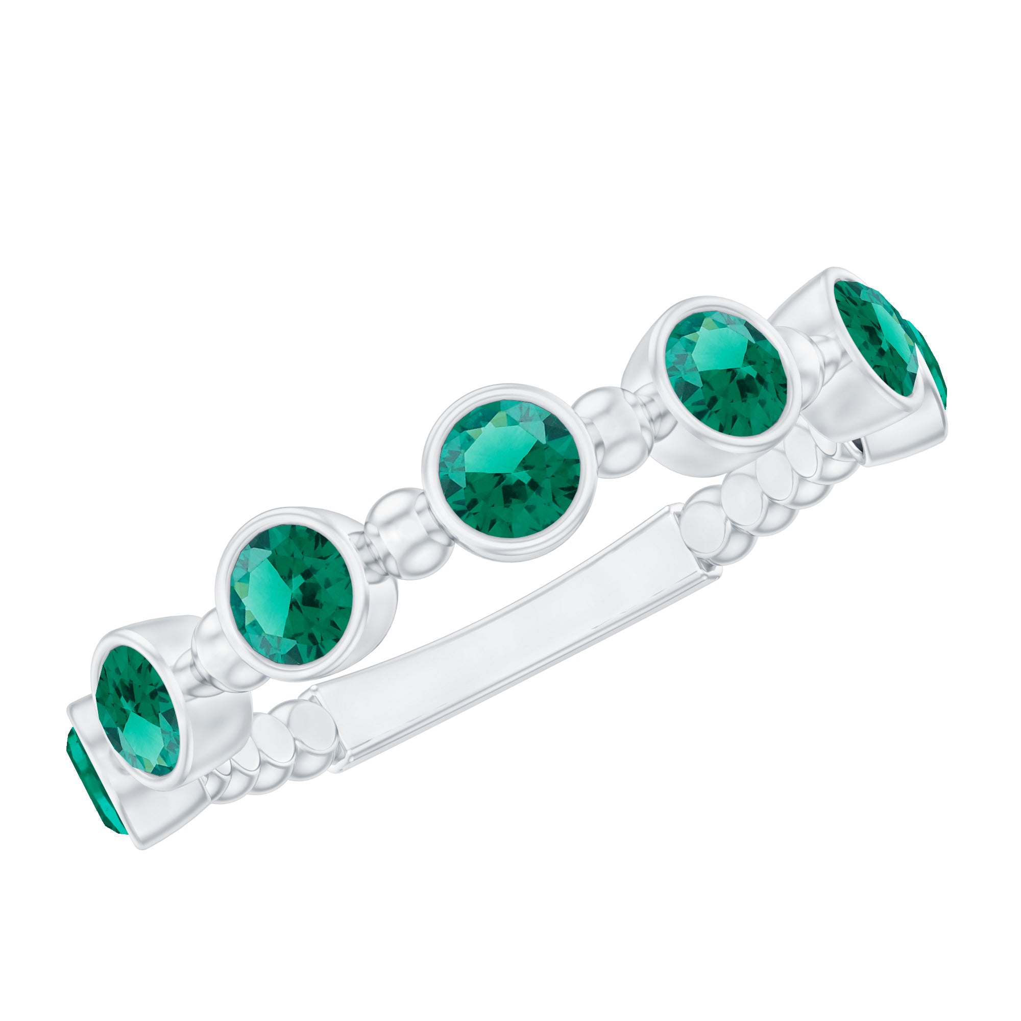 Bezel Set Lab Grown Emerald 7 Stone Half Eternity Ring with Certificate