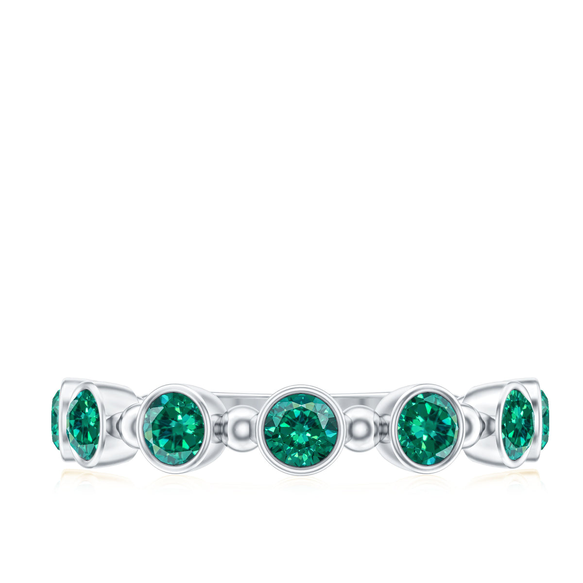 Bezel Set Lab Grown Emerald 7 Stone Half Eternity Ring with Certificate AAAA - Rosec Jewels