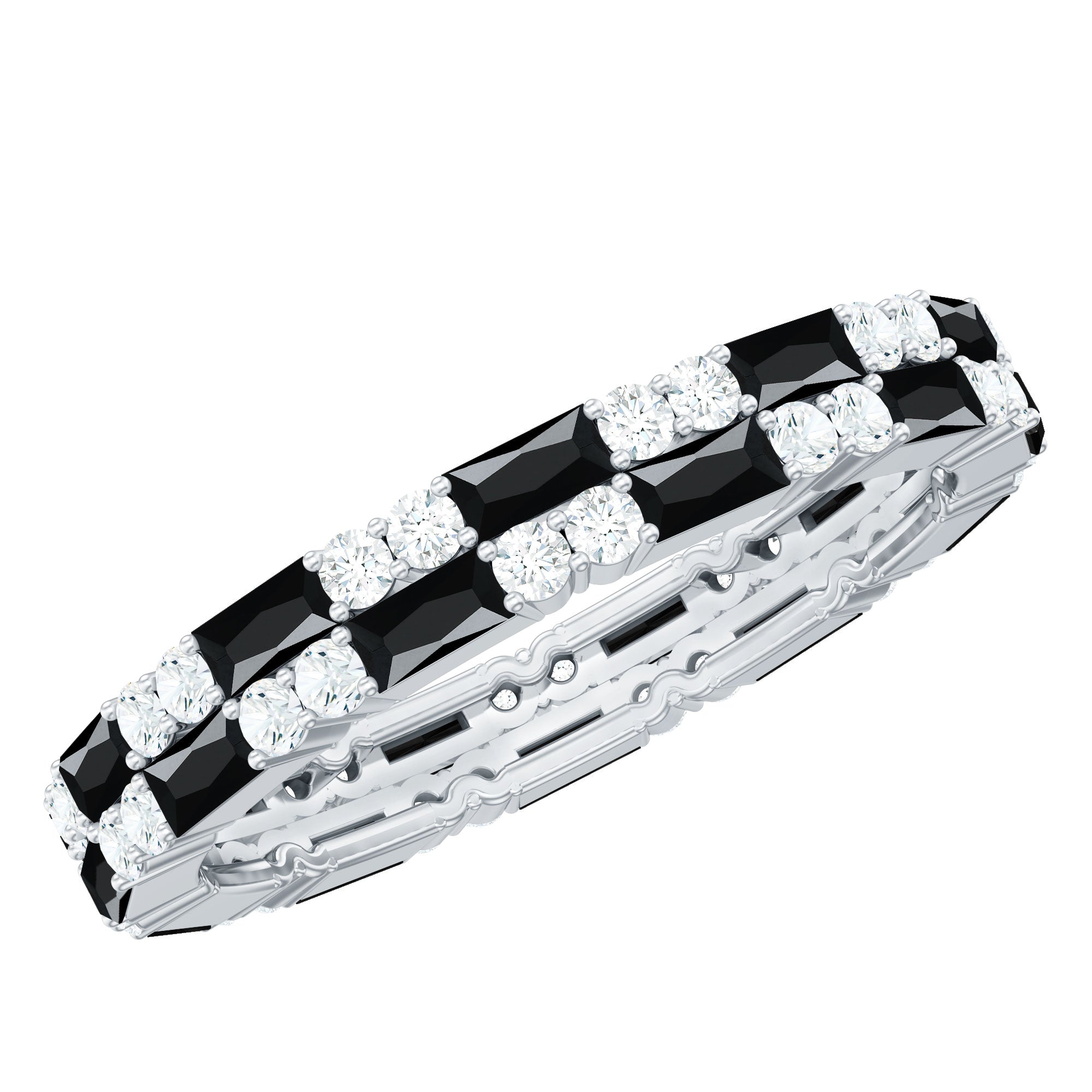 Lab Grown Black Diamond and Diamond Eternity Band Ring