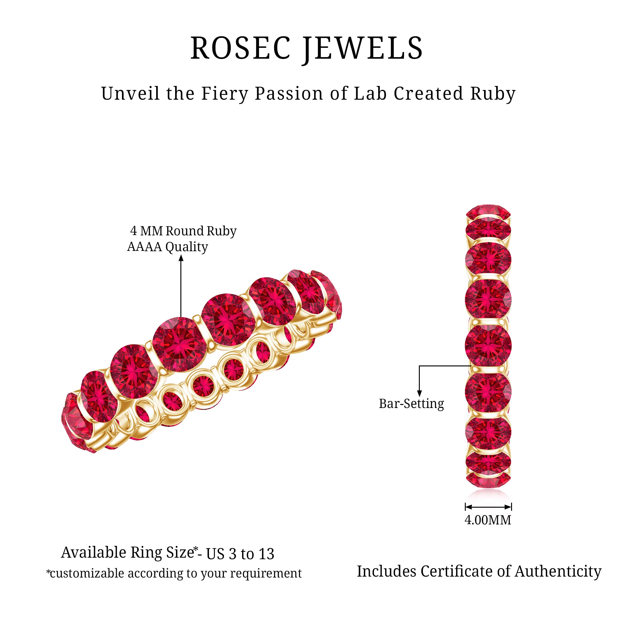 Bar Set Lab Created Ruby Full Eternity Ring AAAA - Rosec Jewels