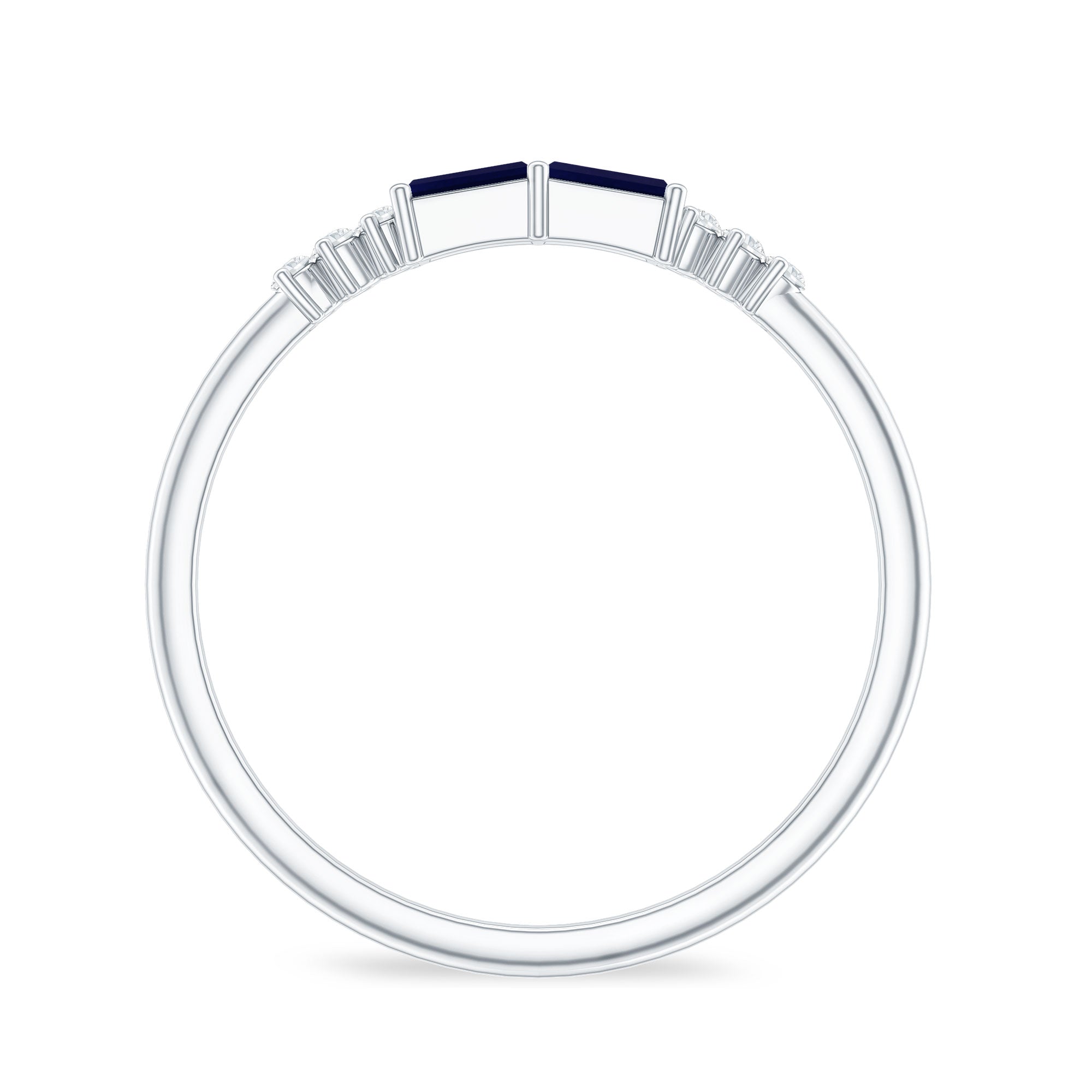 Natural Baguette Shape Blue Sapphire Promise Ring with Diamond AAA - Rosec Jewels