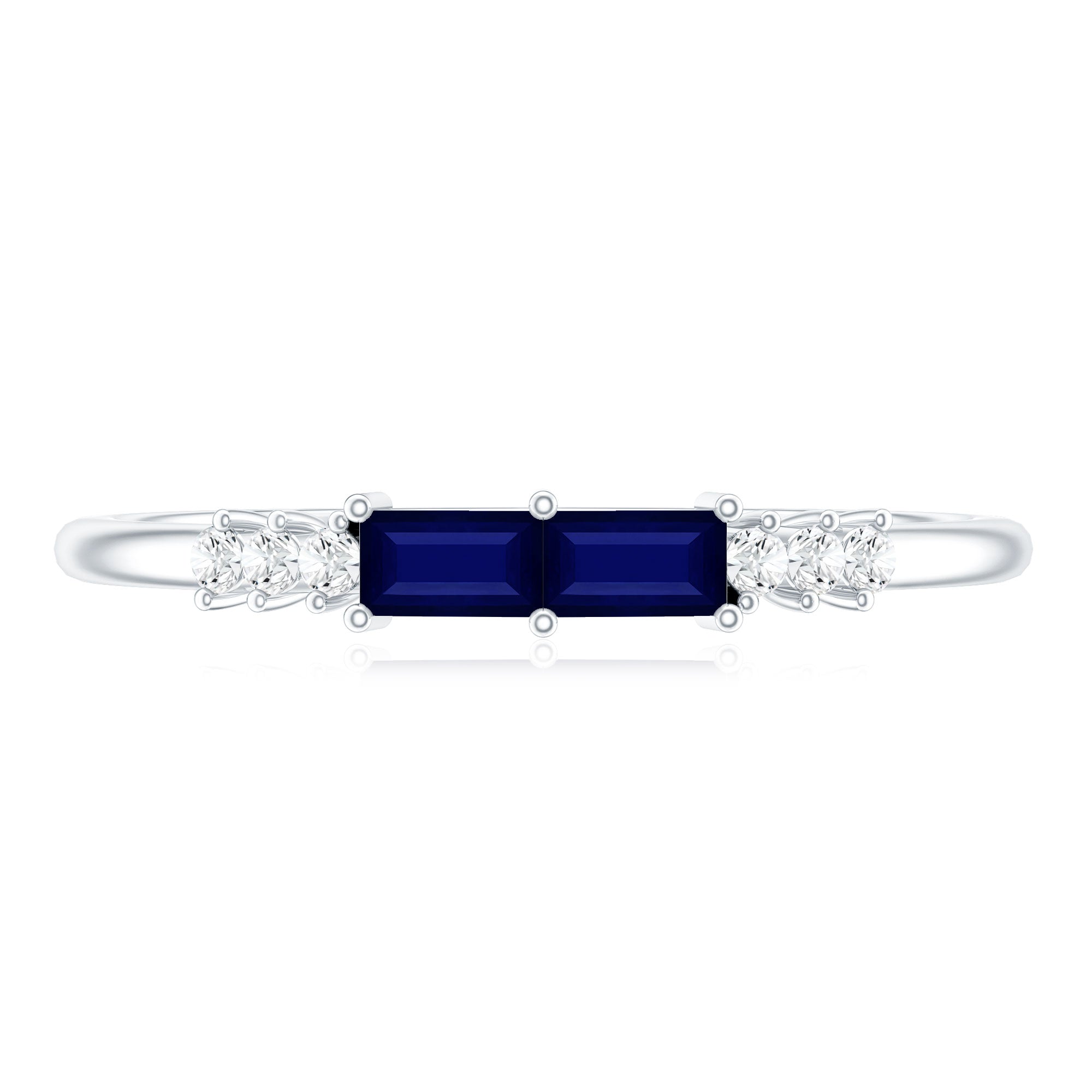 Natural Baguette Shape Blue Sapphire Promise Ring with Diamond AAA - Rosec Jewels