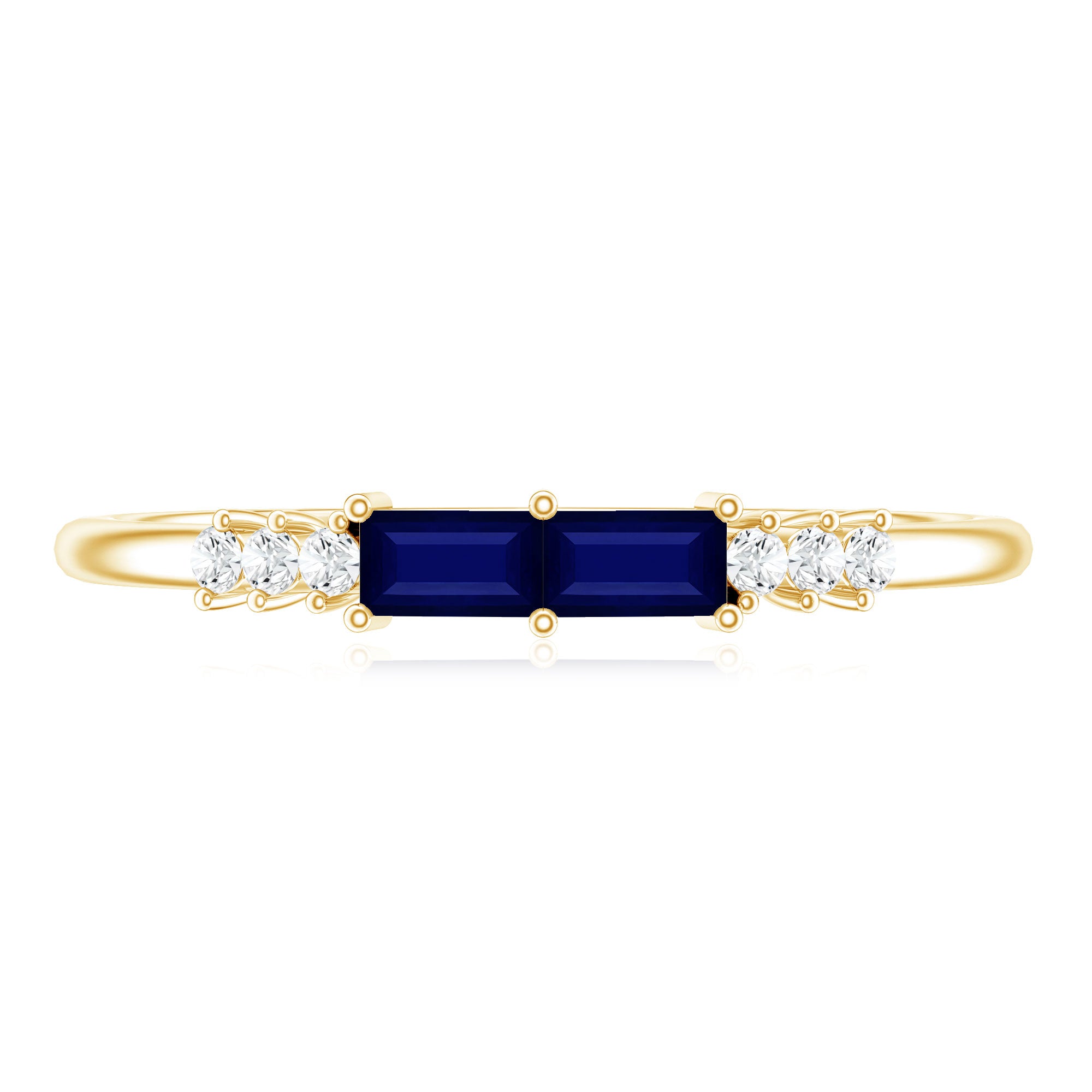 Natural Baguette Shape Blue Sapphire Promise Ring with Diamond AAA - Rosec Jewels