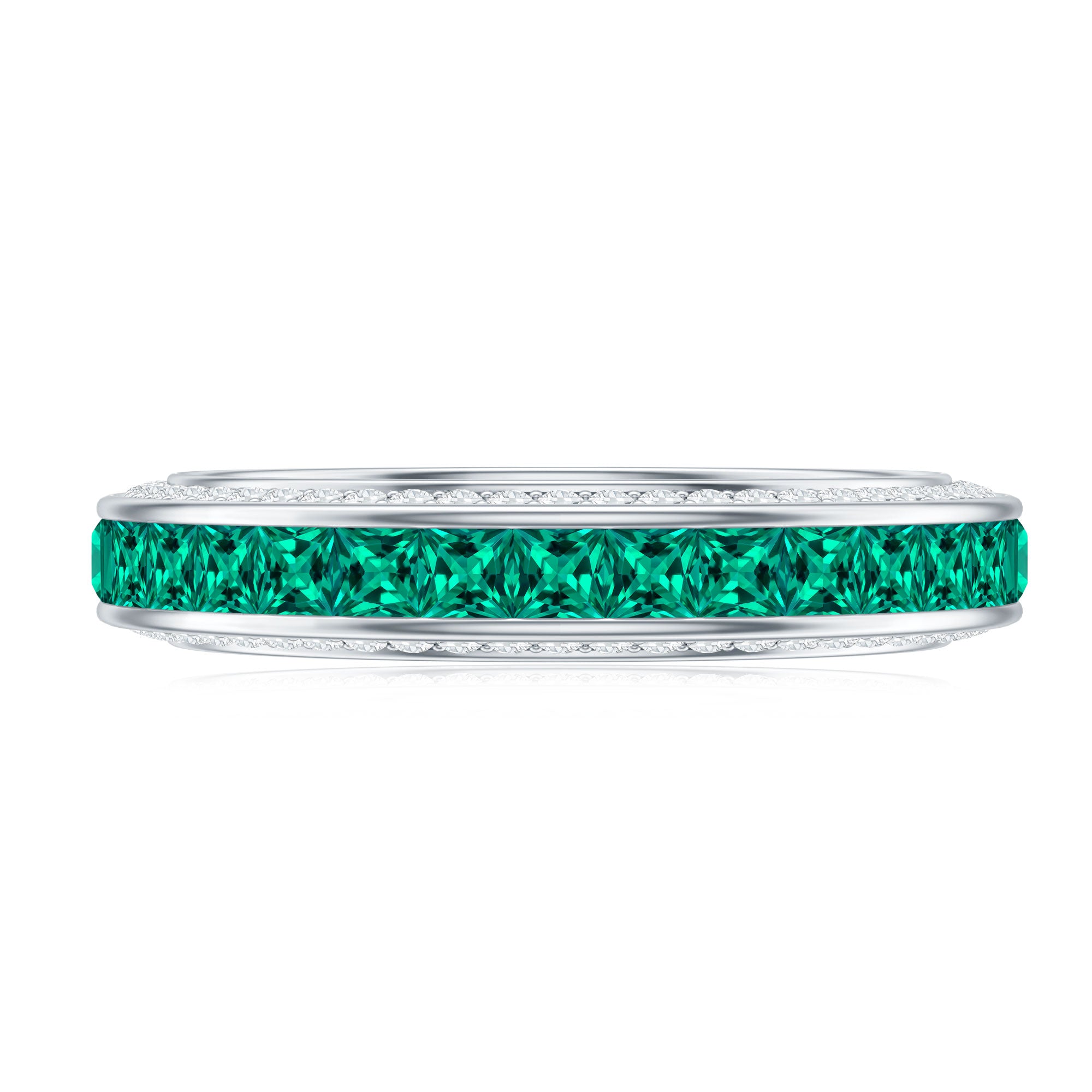 Certified Princess Cut Lab Grown Emerald Eternity Wedding Band in Channel Setting AAAA - Rosec Jewels