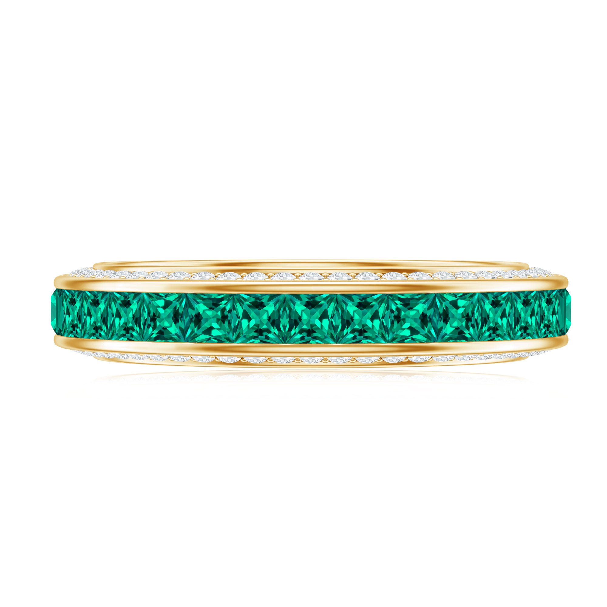 Certified Princess Cut Lab Grown Emerald Eternity Wedding Band in Channel Setting AAAA - Rosec Jewels