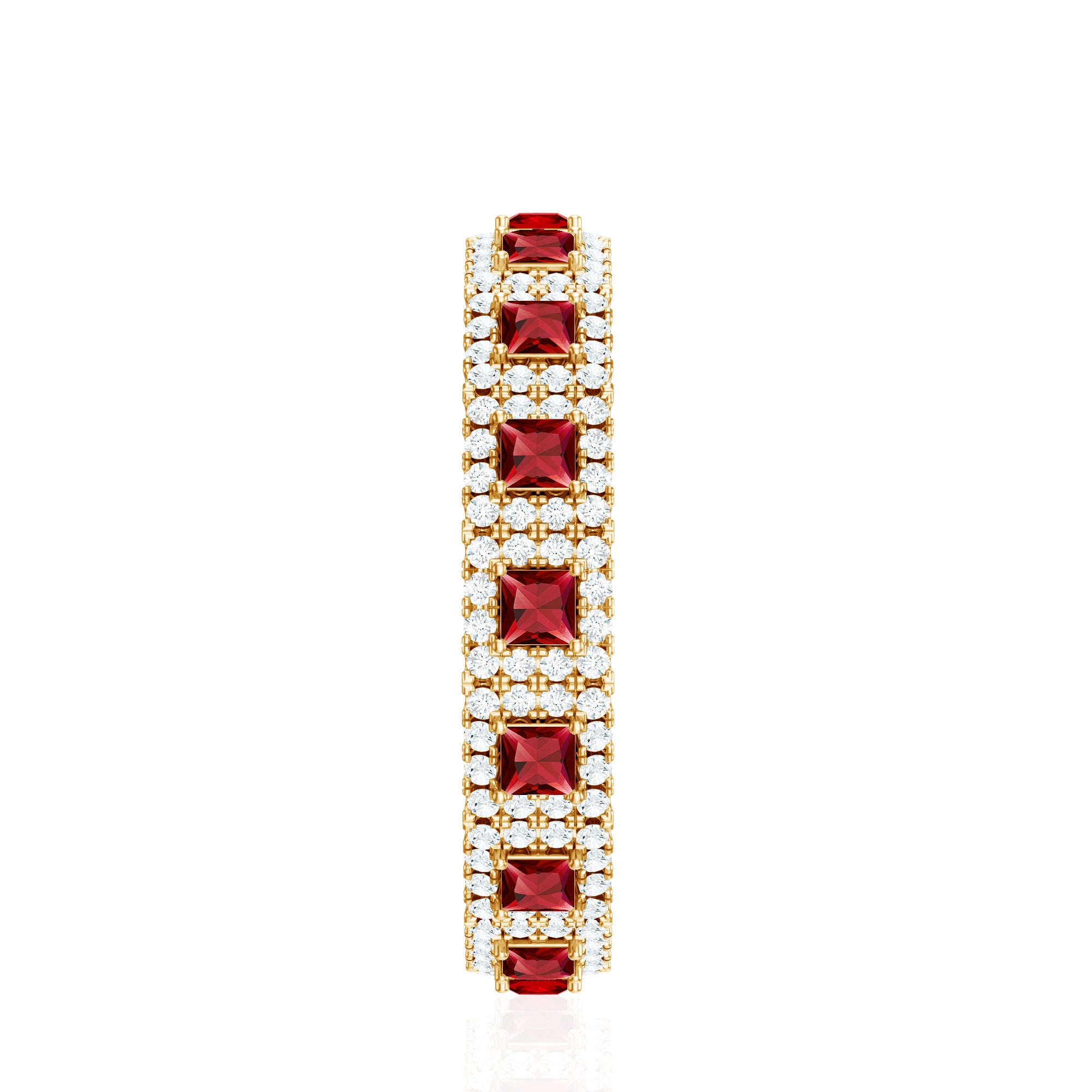 1.75 CT Princess Cut Created Ruby Wedding Band Ring with Diamond Accent AAAA - Rosec Jewels
