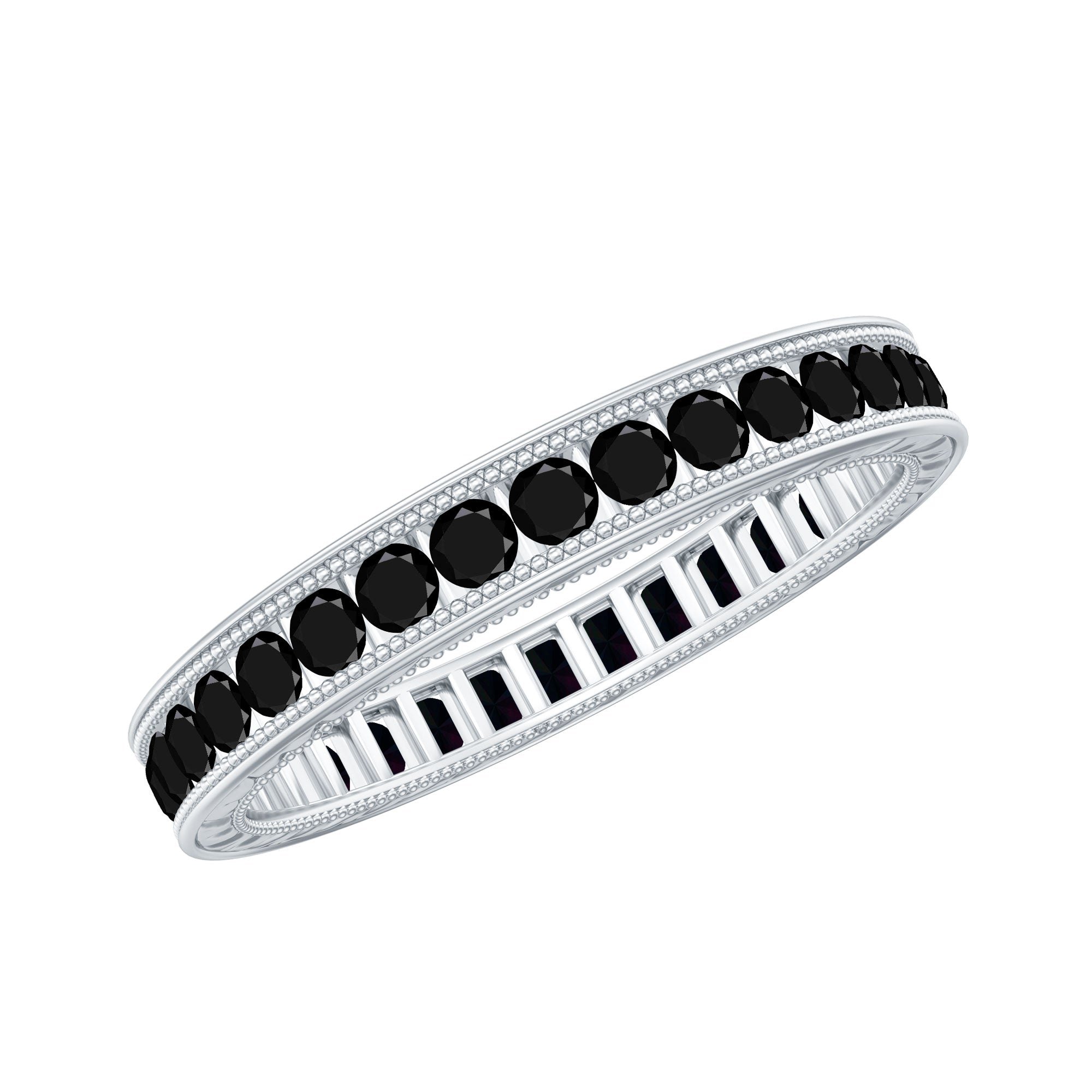 Black Onyx Wedding Band with Milgrain Detailing AAA - Rosec Jewels