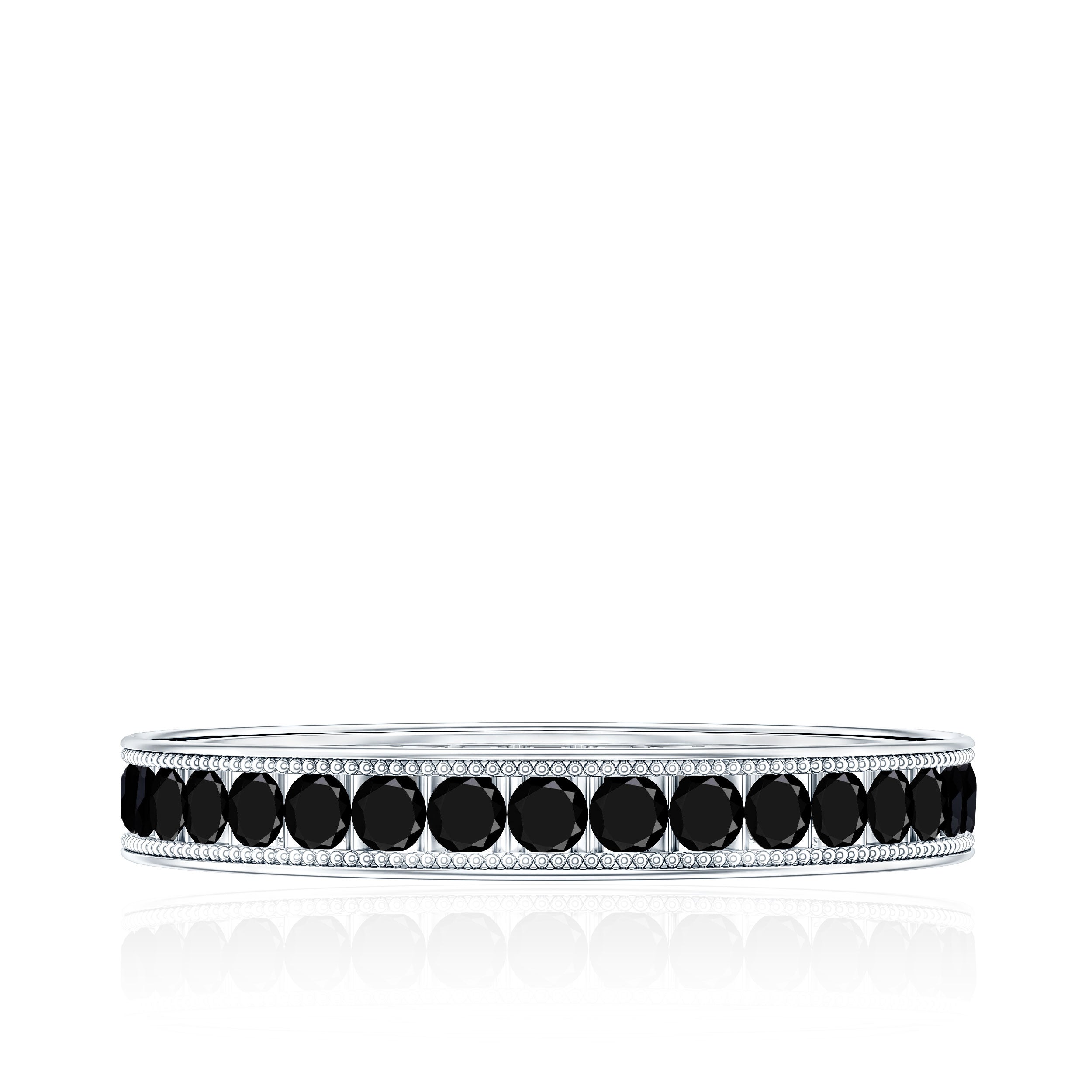 Black Onyx Wedding Band with Milgrain Detailing AAA - Rosec Jewels