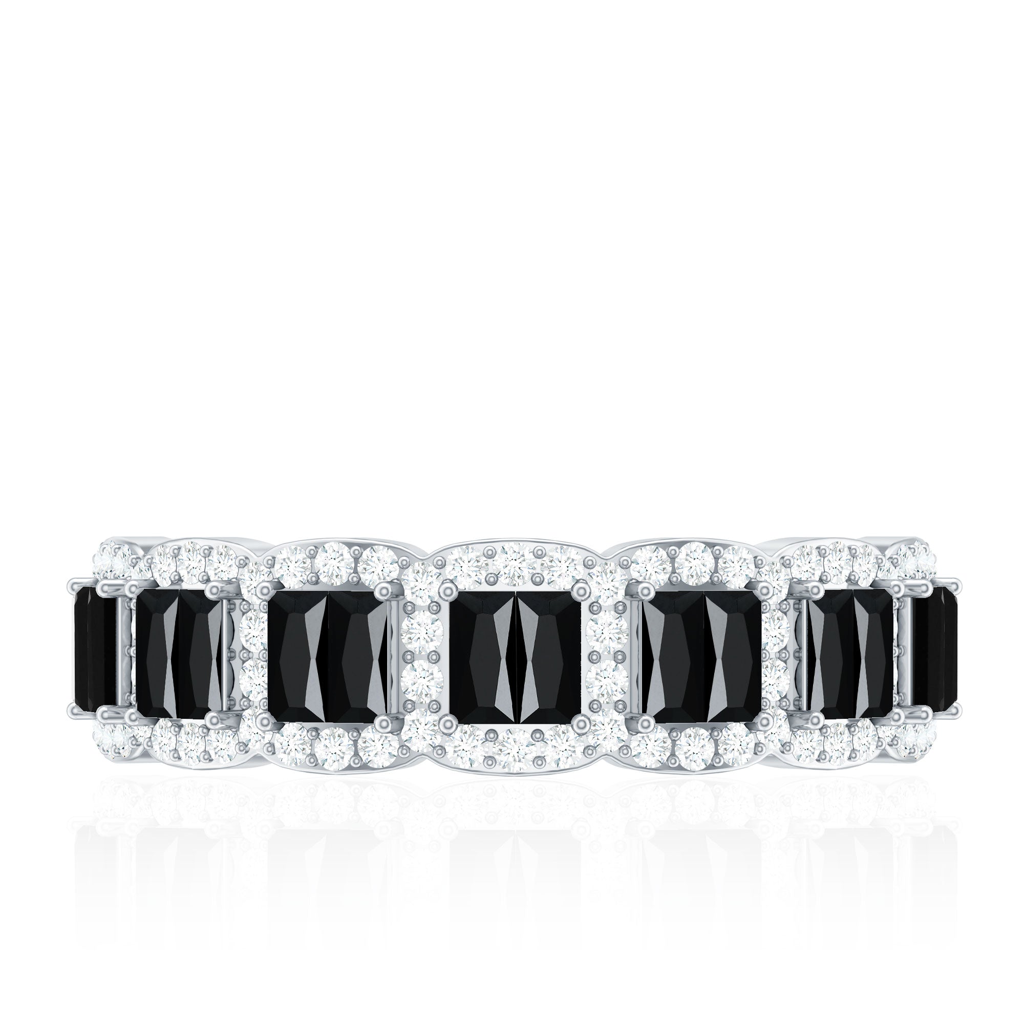 Rosec Jewels-Baguette Cut Lab Grown Black and White Diamond Half Eternity Band