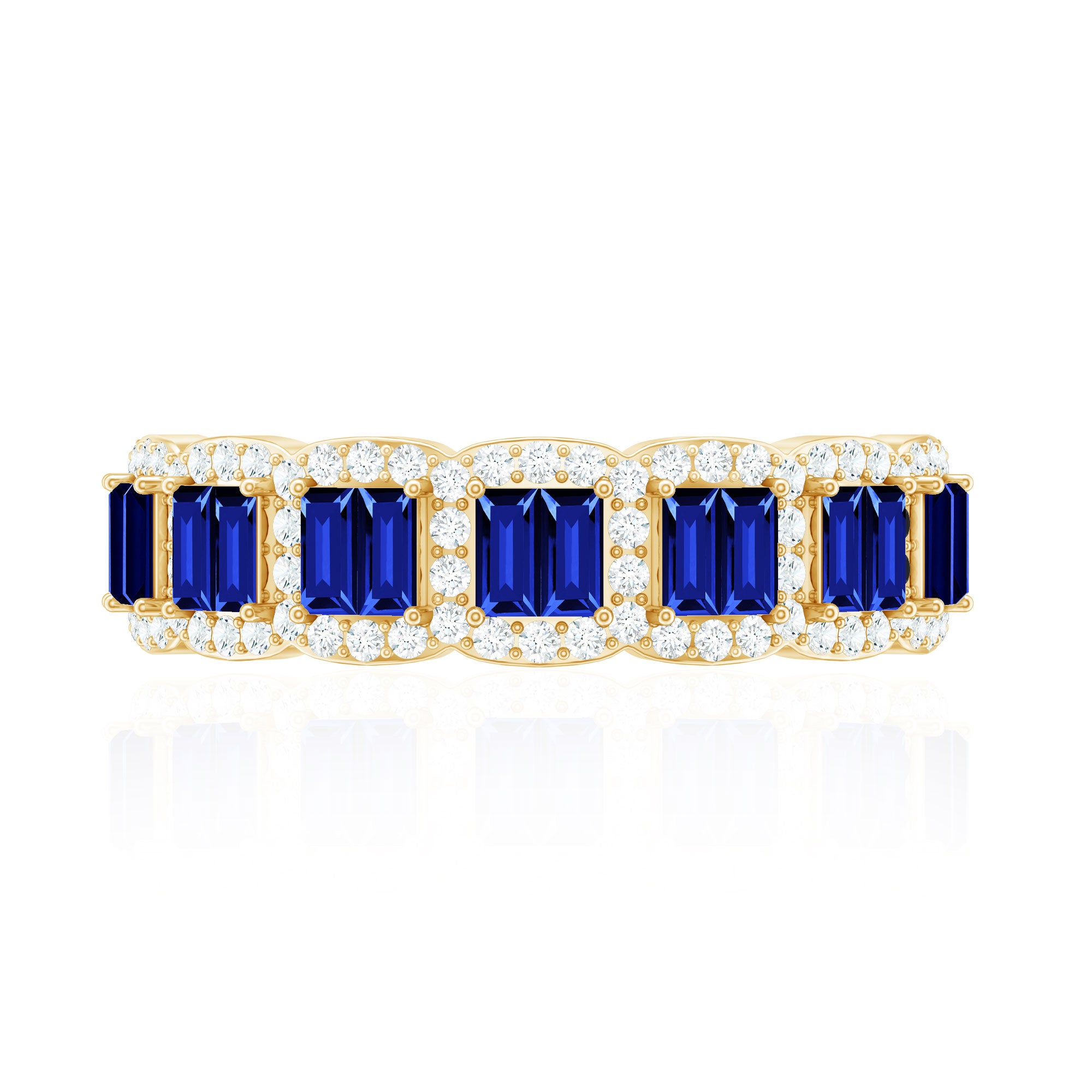 Certified Lab Grown Blue Sapphire Eternity Wedding Band with Diamond AAAA - Rosec Jewels