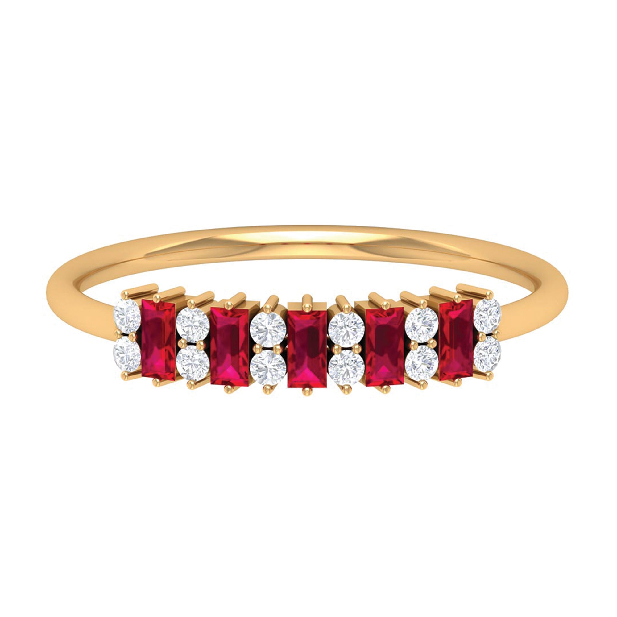 Minimalist Lab Created Ruby and Diamond Cluster Promise Ring AAAA - Rosec Jewels