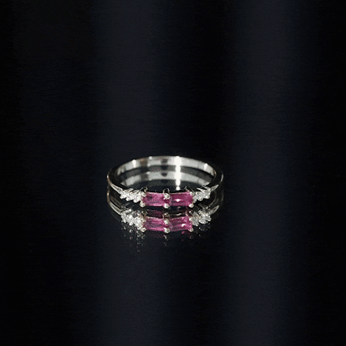 Natural Baguette Ruby 2 Stone Promise Ring with Diamond AAA - Rosec Jewels