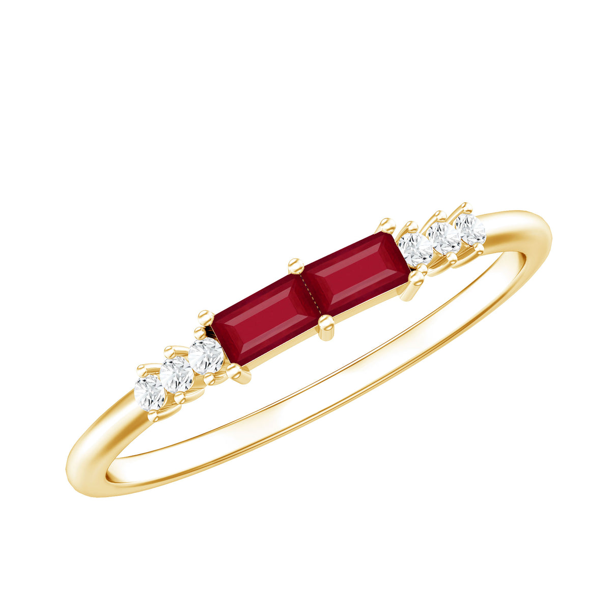 Natural Baguette Ruby 2 Stone Promise Ring with Diamond AAA - Rosec Jewels