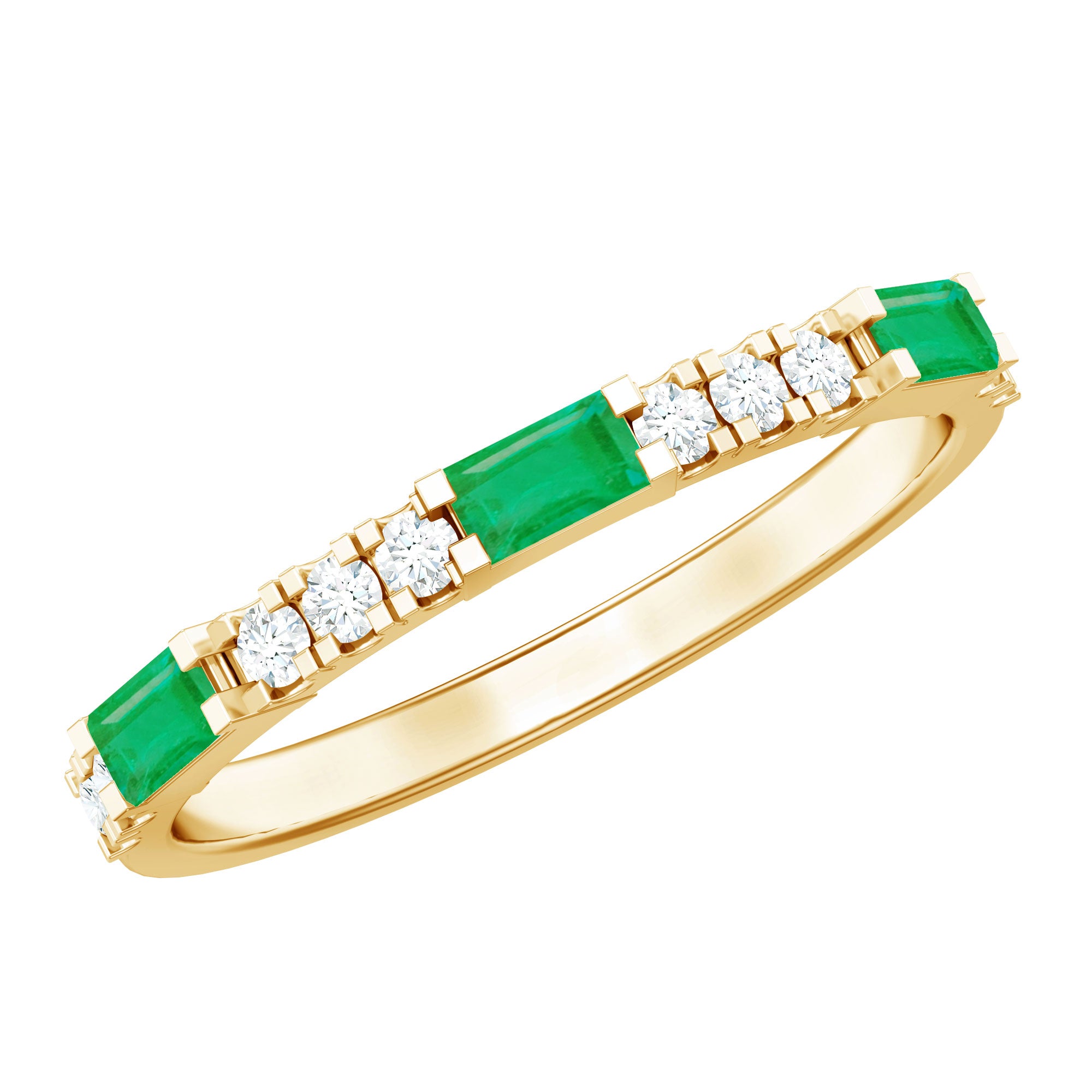 Stackable Green Emerald and Diamond Ring in Prong Setting AAA - Rosec Jewels