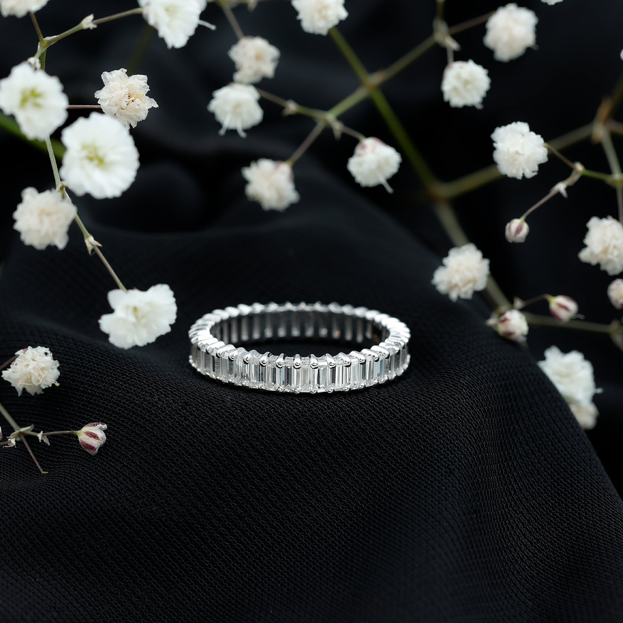 Baguette Cut Moissanite Eternity Ring in Shared Prong Setting D-VS1 - Rosec Jewels