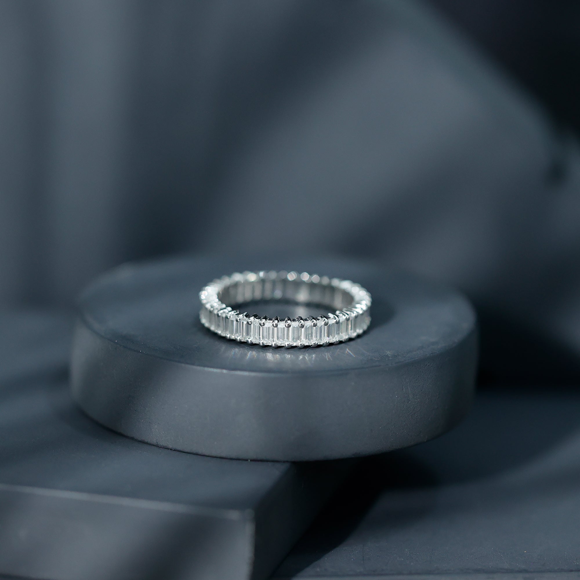 Baguette Cut Moissanite Eternity Ring in Shared Prong Setting D-VS1 - Rosec Jewels