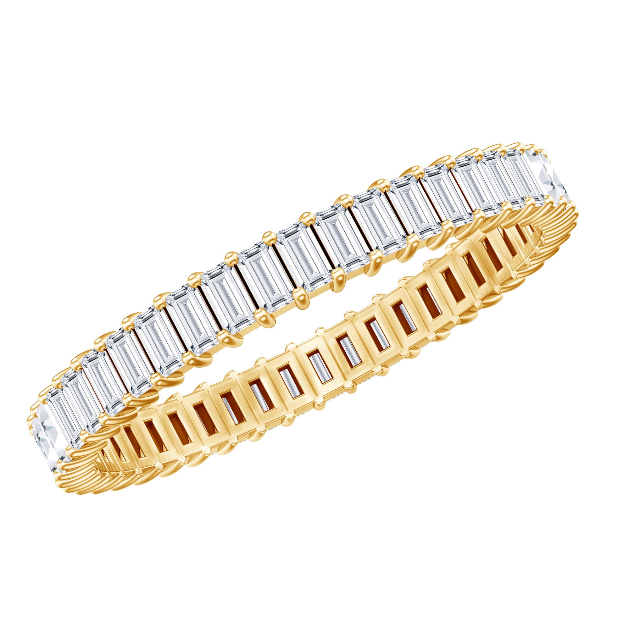 Baguette Cut Moissanite Eternity Ring in Shared Prong Setting D-VS1 - Rosec Jewels