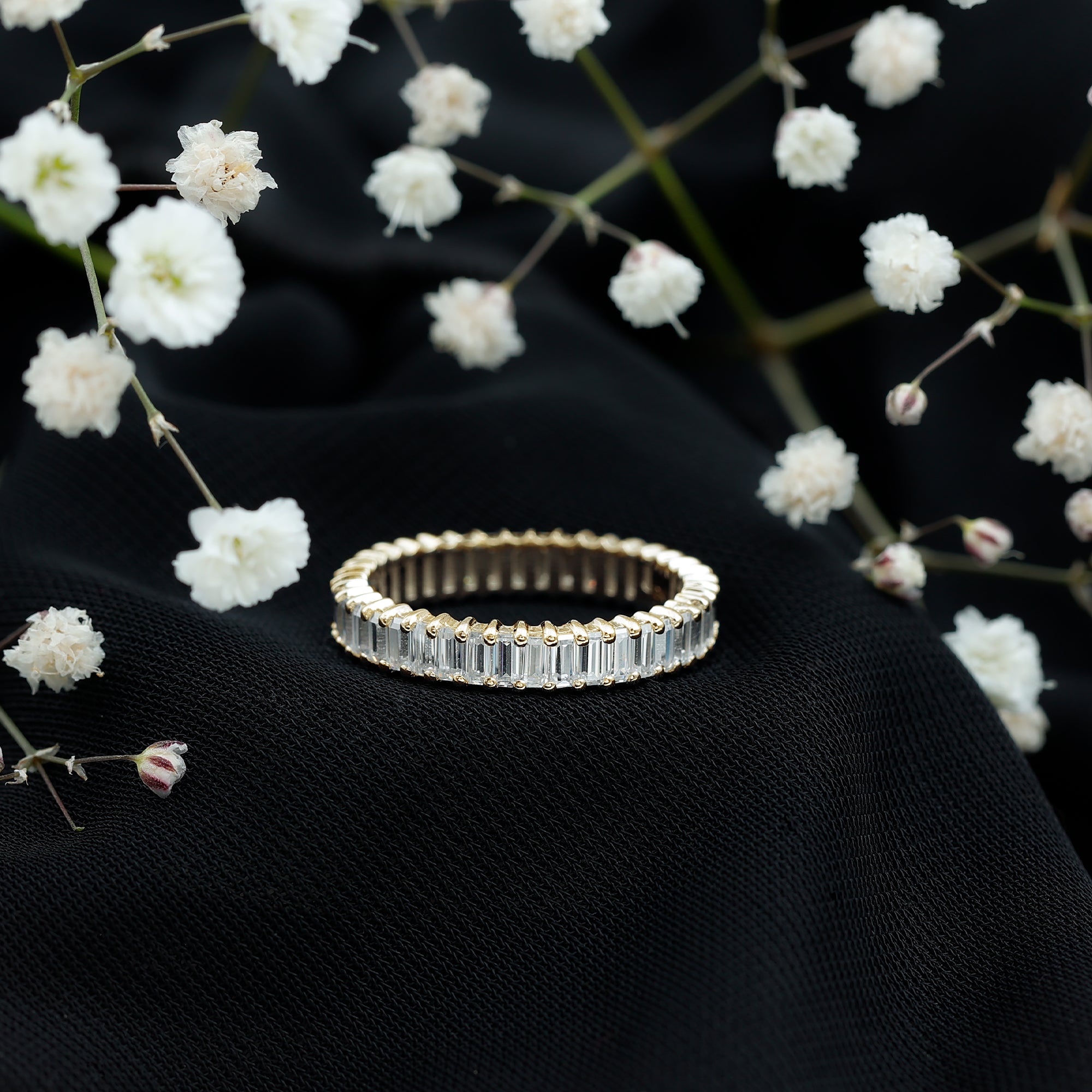 Baguette Cut Moissanite Eternity Ring in Shared Prong Setting D-VS1 - Rosec Jewels