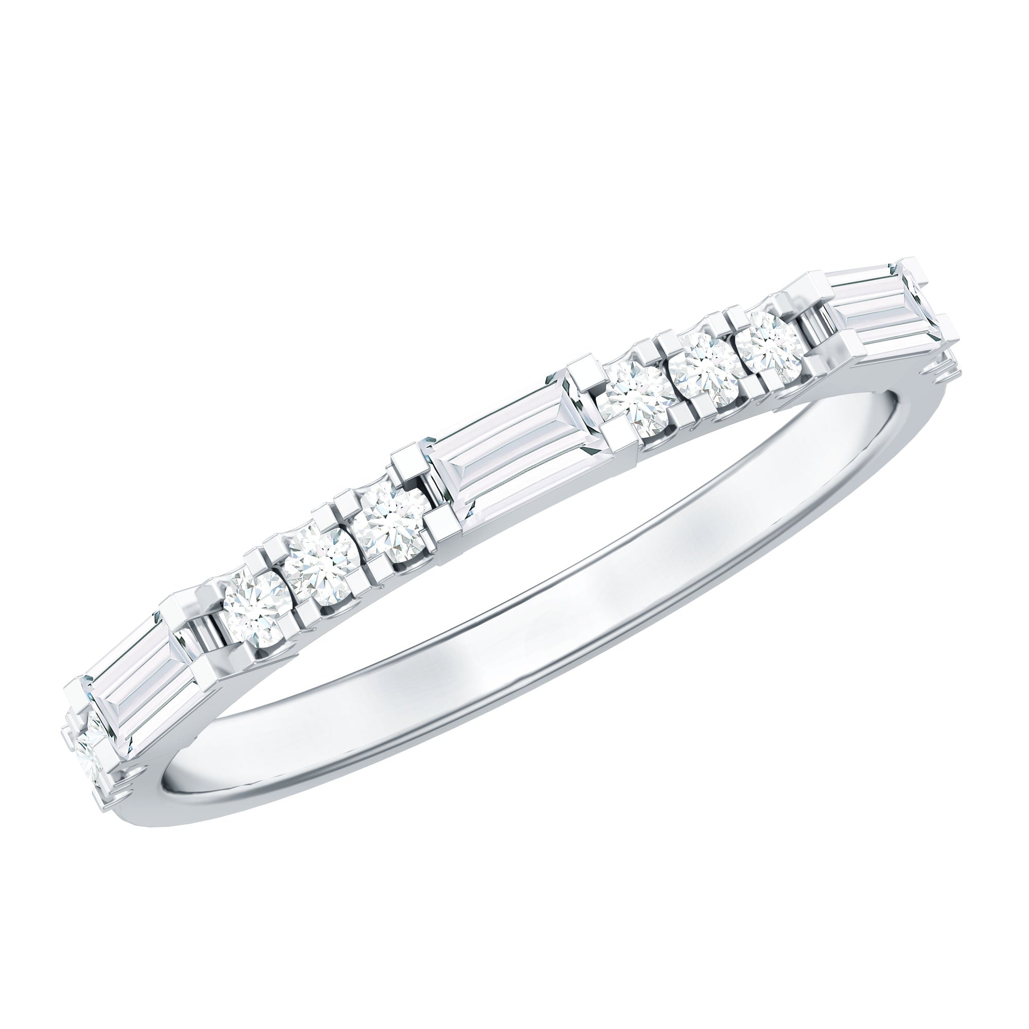 Baguette Moissanite Minimalist Stackable Eternity Ring D-VS1 - Rosec Jewels