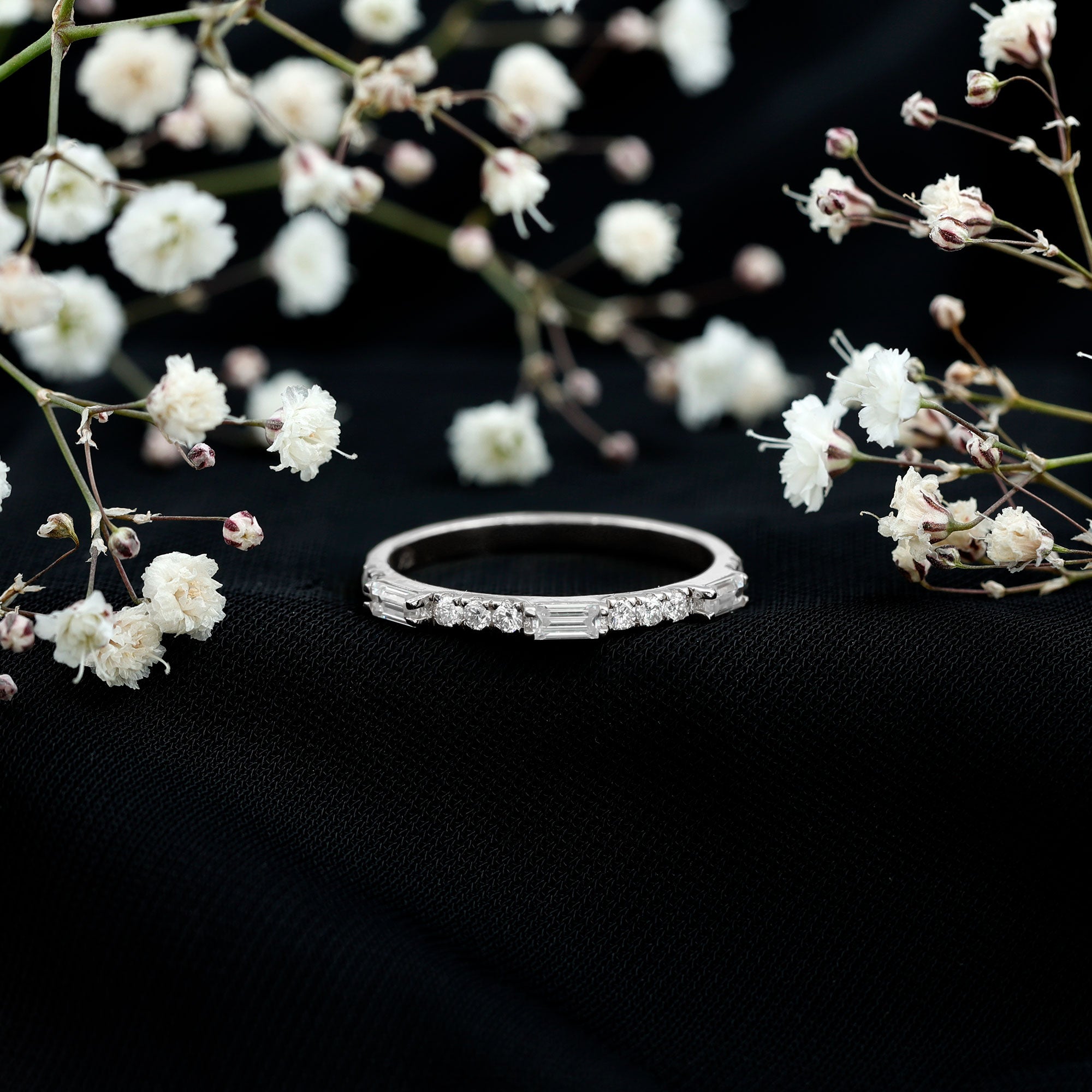 Baguette Moissanite Minimalist Stackable Eternity Ring D-VS1 - Rosec Jewels