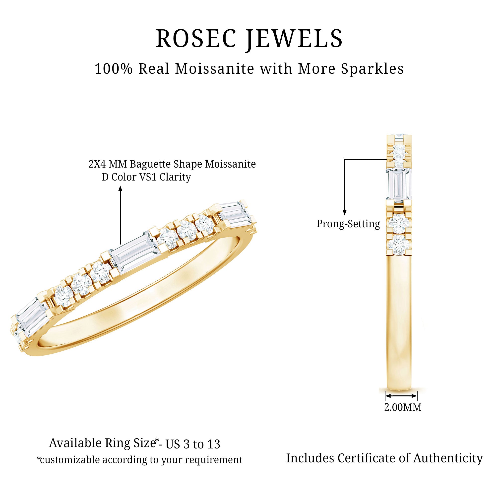 Baguette Moissanite Minimalist Stackable Eternity Ring D-VS1 - Rosec Jewels