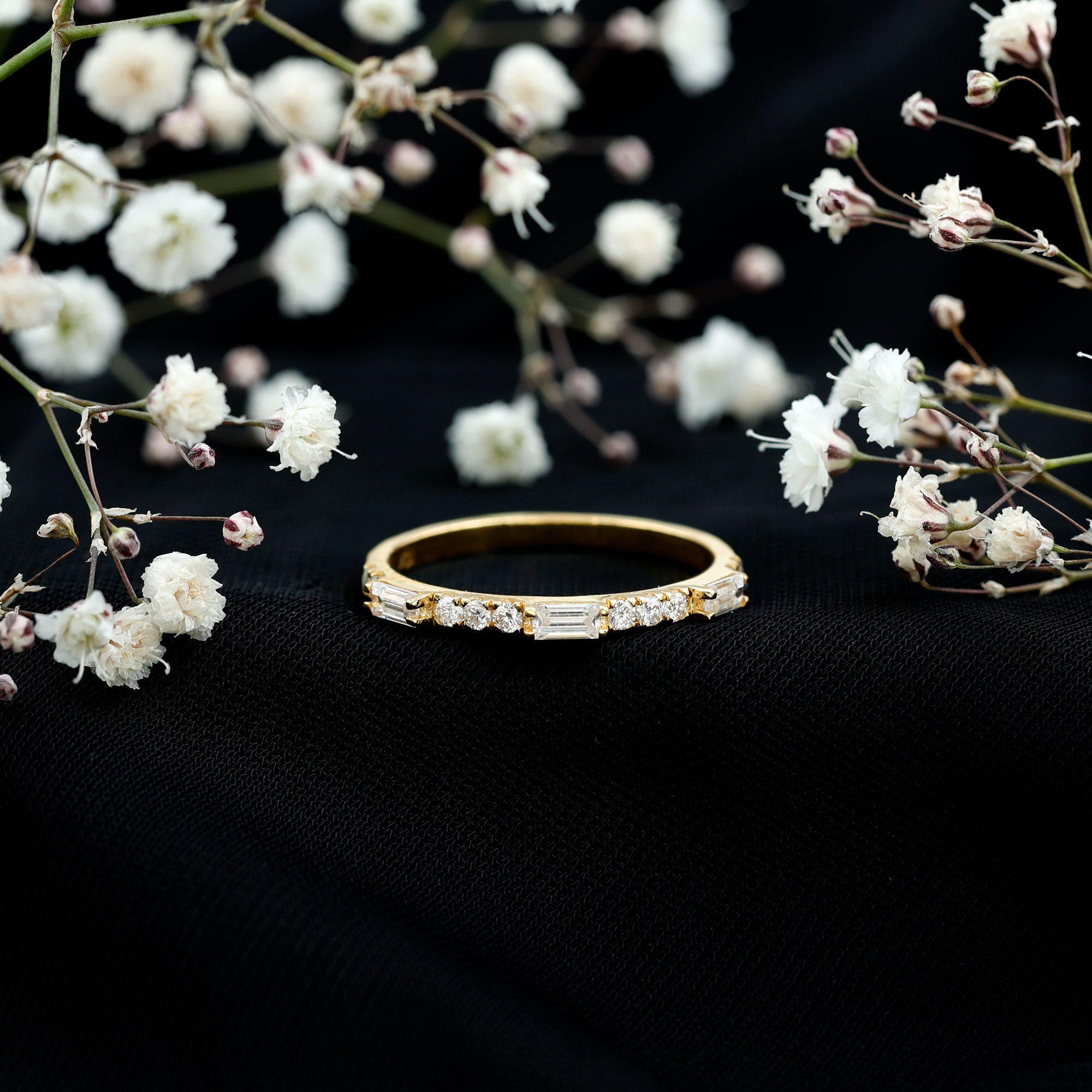Baguette Moissanite Minimalist Stackable Eternity Ring D-VS1 - Rosec Jewels