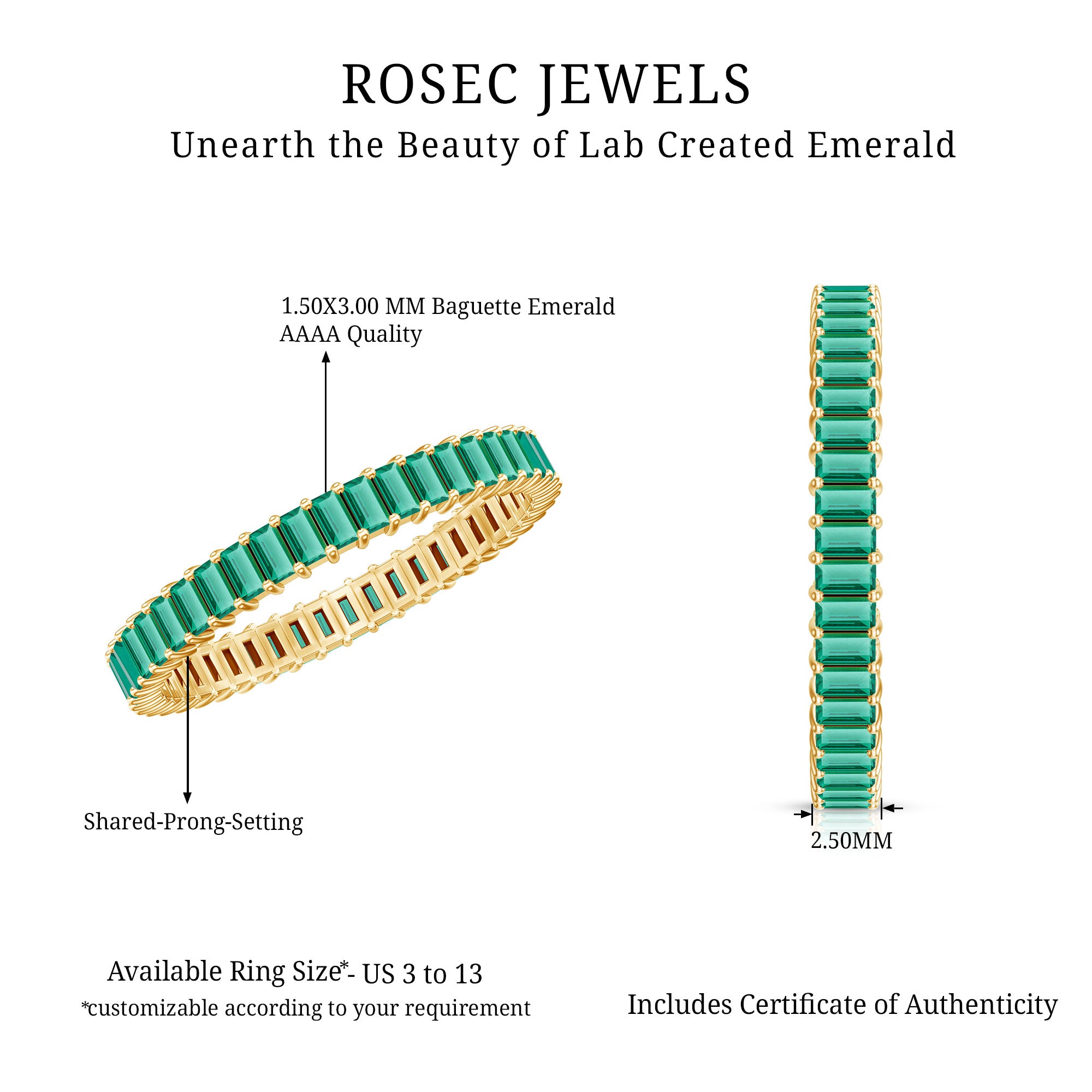 Lab Grown Emerald Baguette Eternity Band AAAA - Rosec Jewels