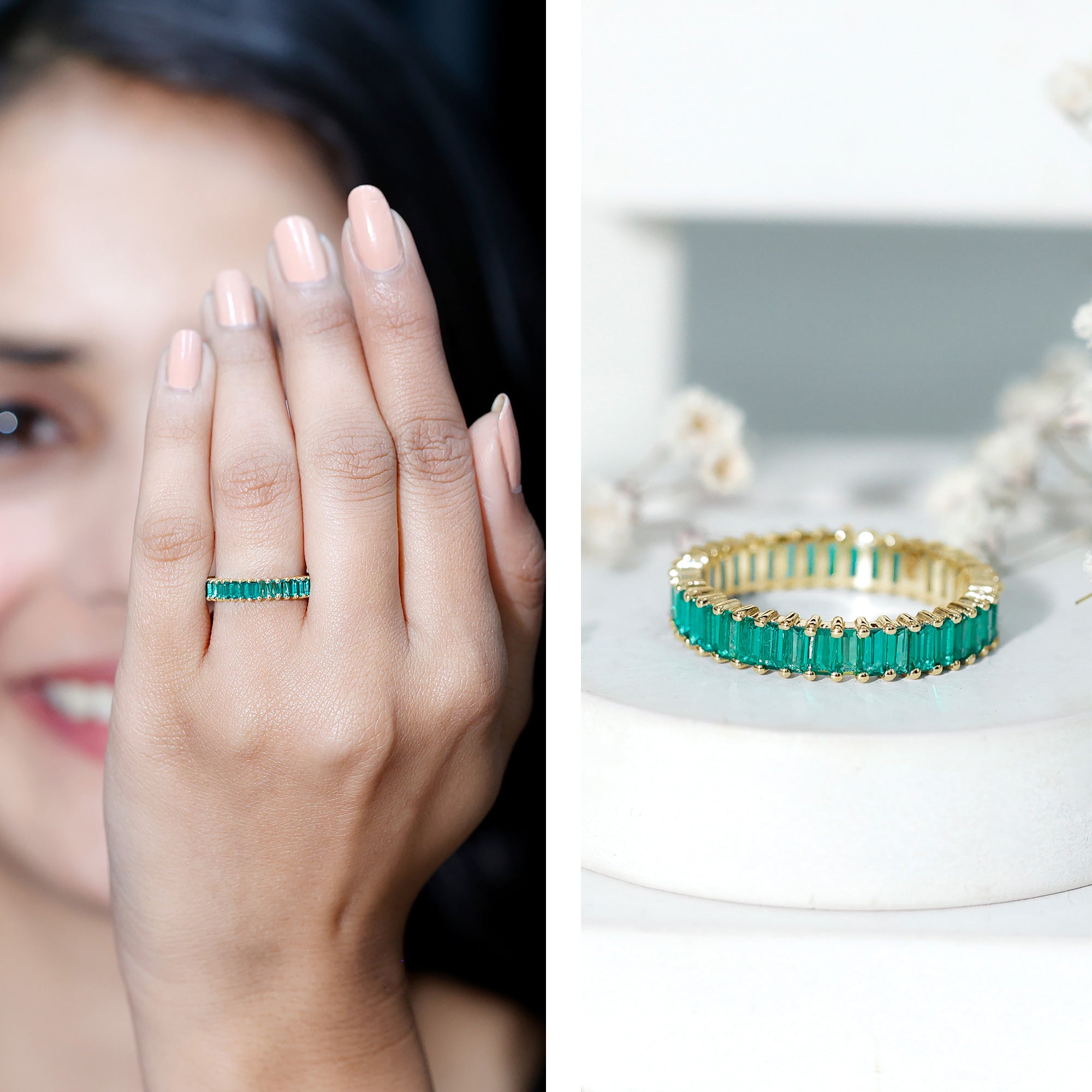 Lab Grown Emerald Baguette Eternity Band AAAA - Rosec Jewels