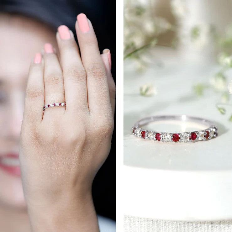 Natural Ruby Diamond Stackable Eternity Ring AAA - Rosec Jewels