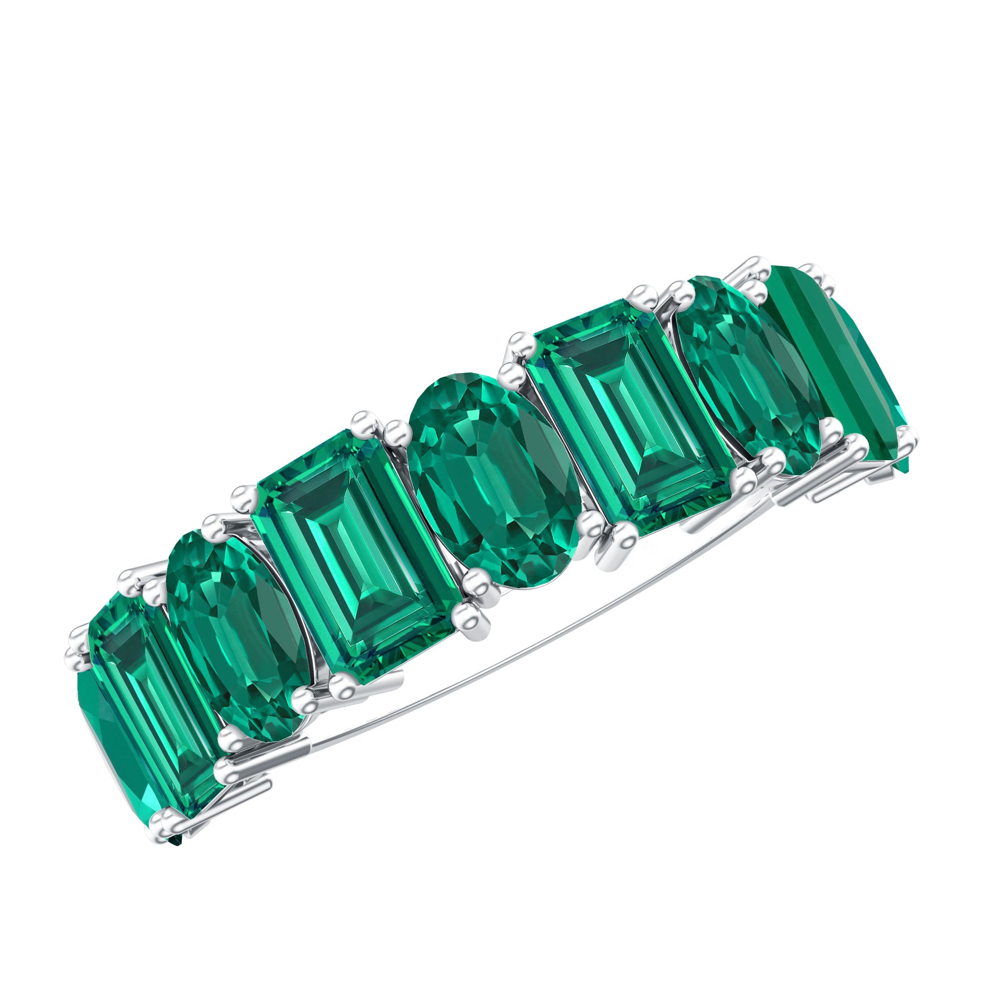 Certified Lab Grown Emerald Wedding Anniversary Band AAAA - Rosec Jewels