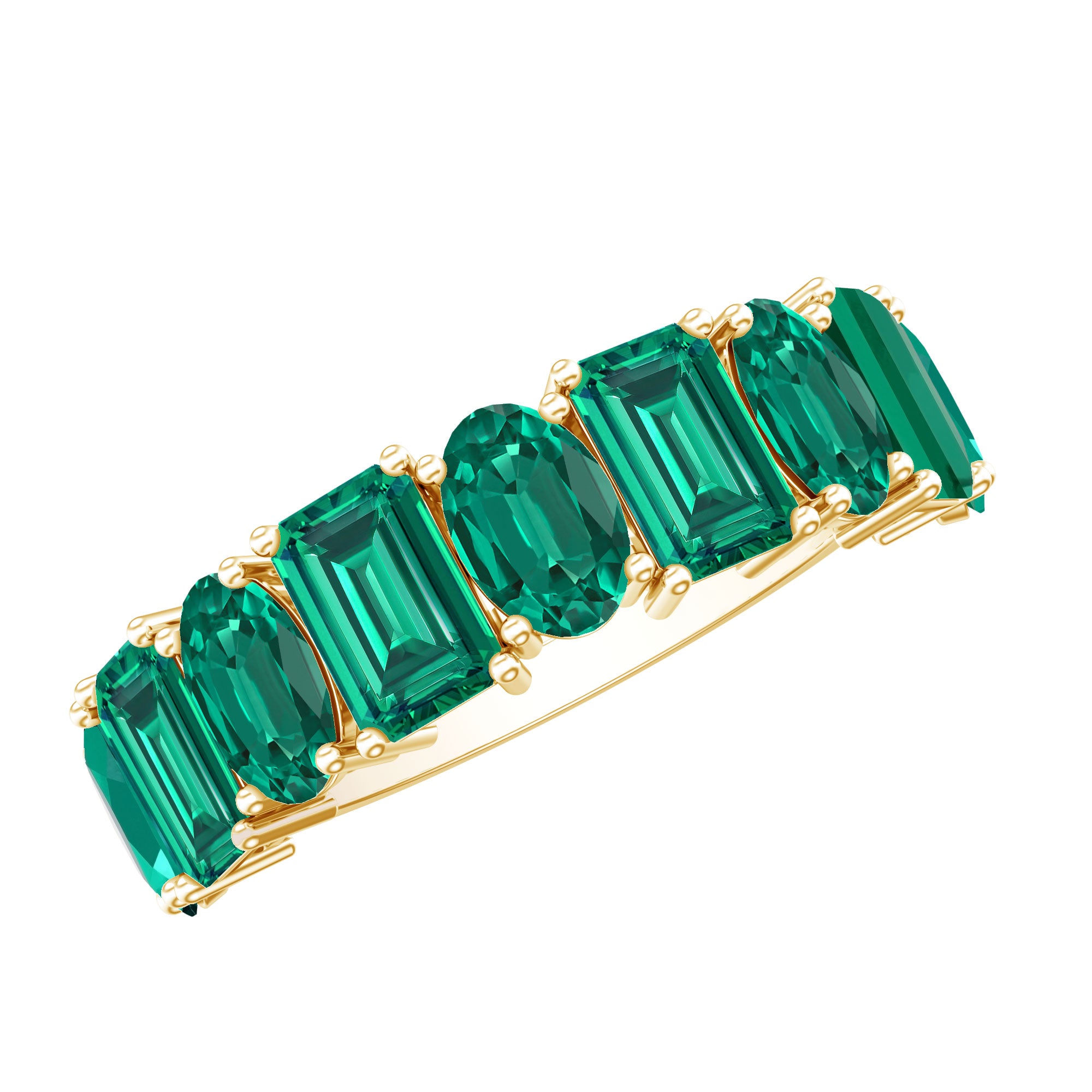 Certified Lab Grown Emerald Wedding Anniversary Band AAAA - Rosec Jewels
