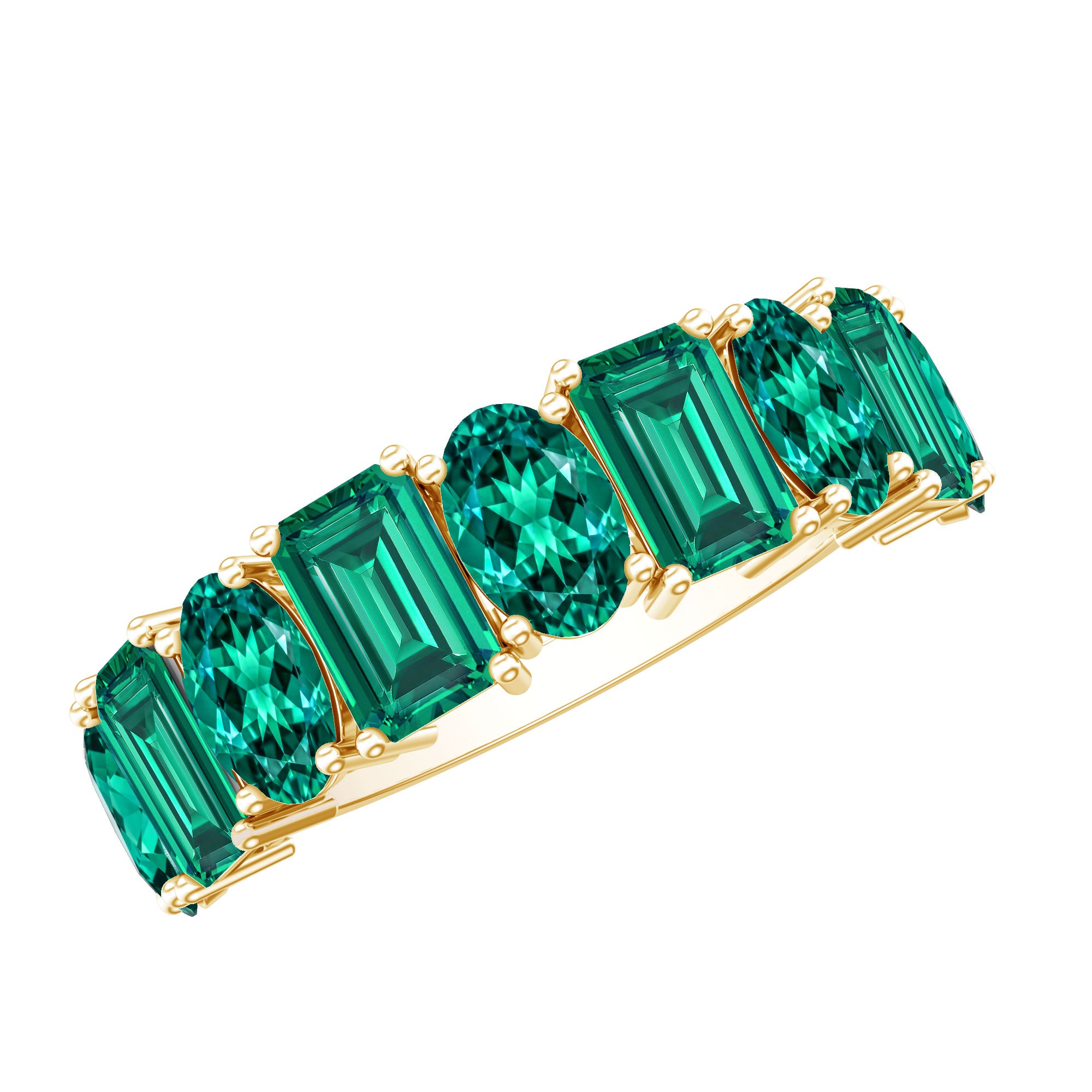 Certified Lab Grown Emerald Wedding Anniversary Band AAAA - Rosec Jewels