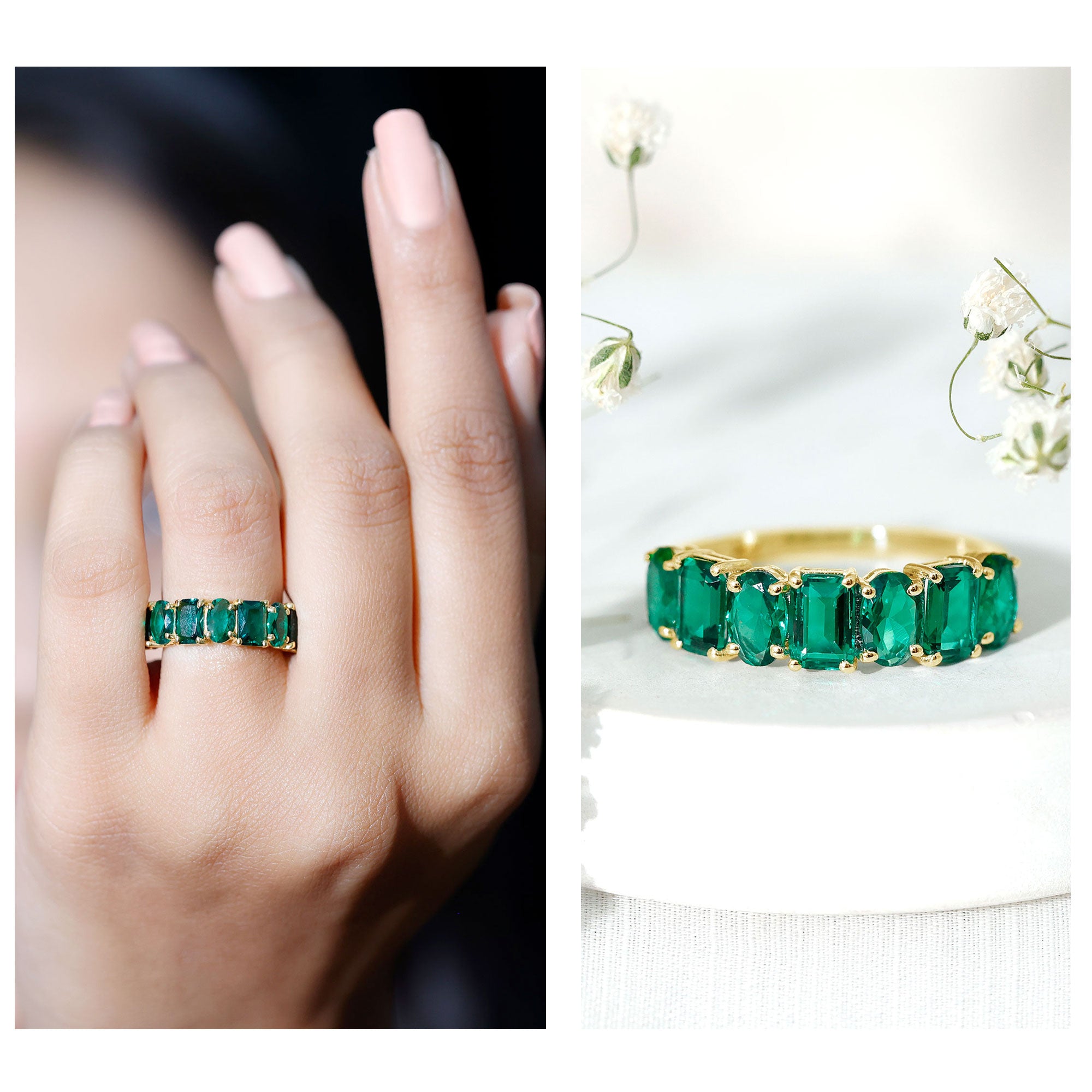 Certified Lab Grown Emerald Wedding Anniversary Band AAAA - Rosec Jewels