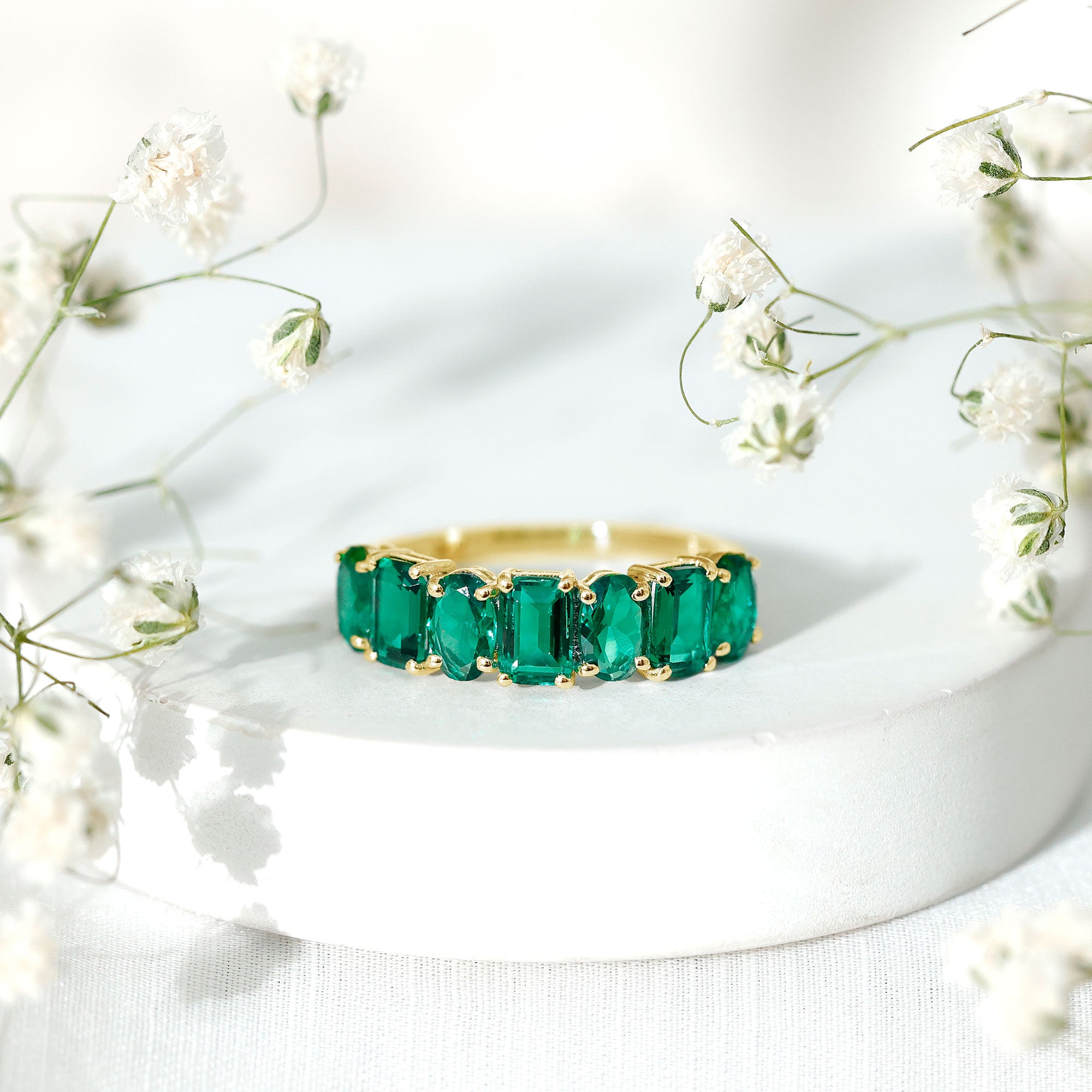 Certified Lab Grown Emerald Wedding Anniversary Band AAAA - Rosec Jewels