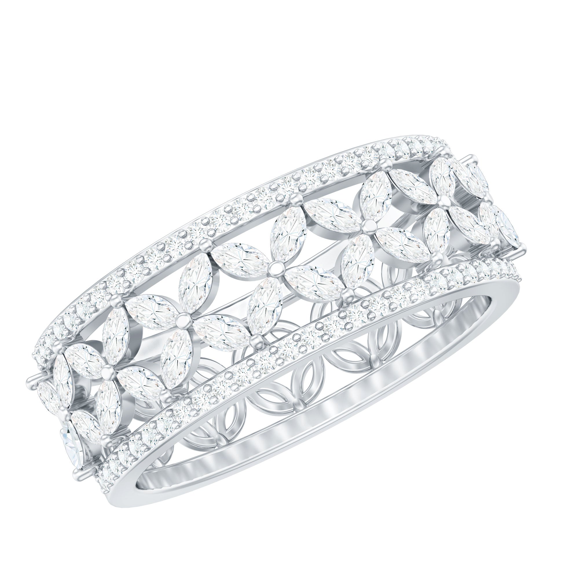 Certified Moissanite Flower Wedding Band for Women